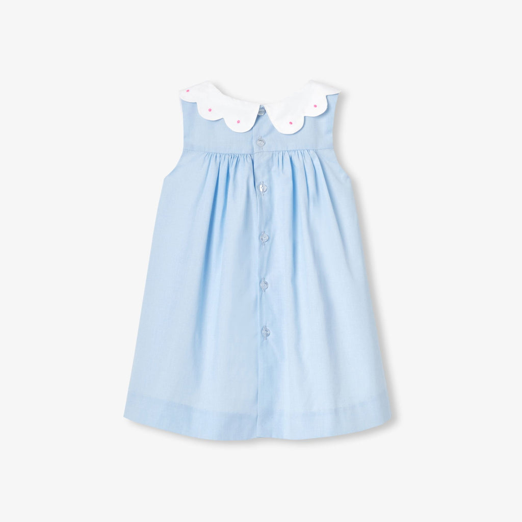 Baby girl fil-a-fil cotton dress - Blue/White