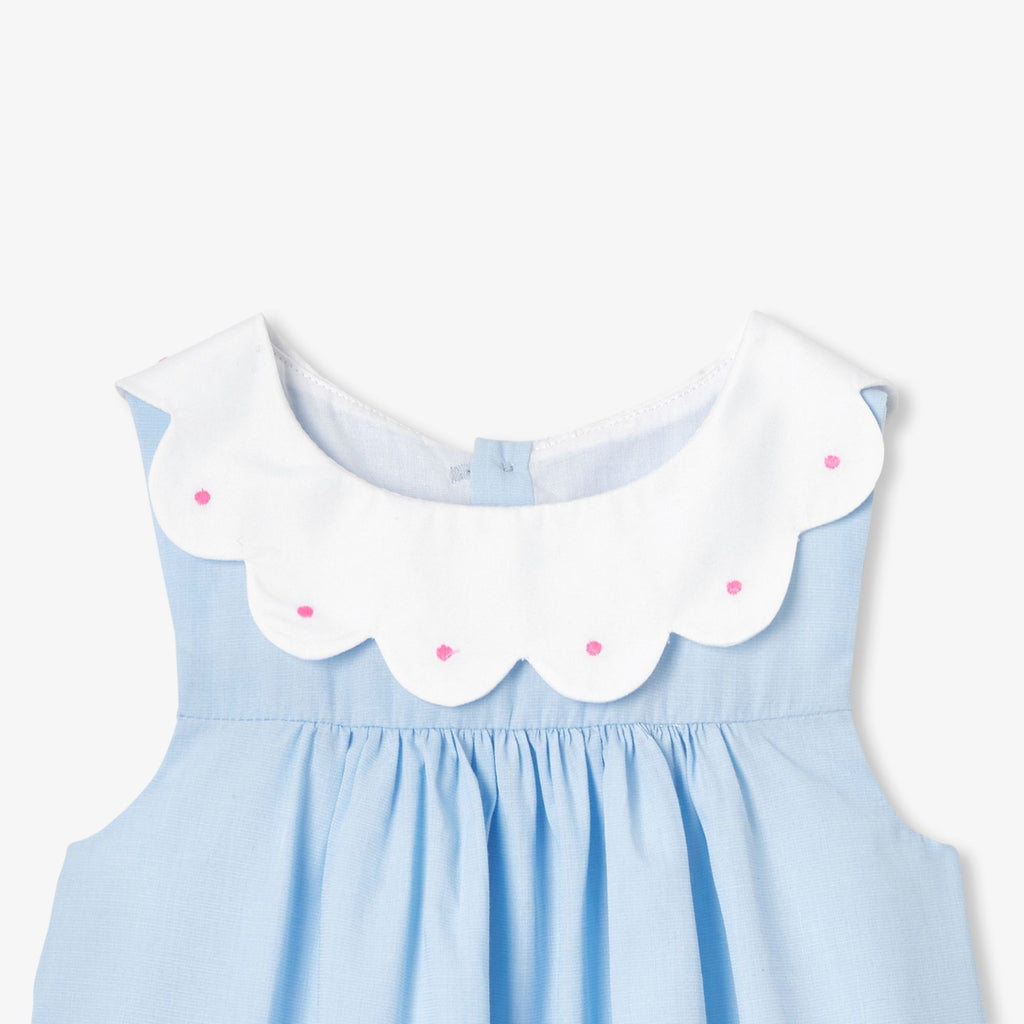 Baby girl fil-a-fil cotton dress - Blue/White