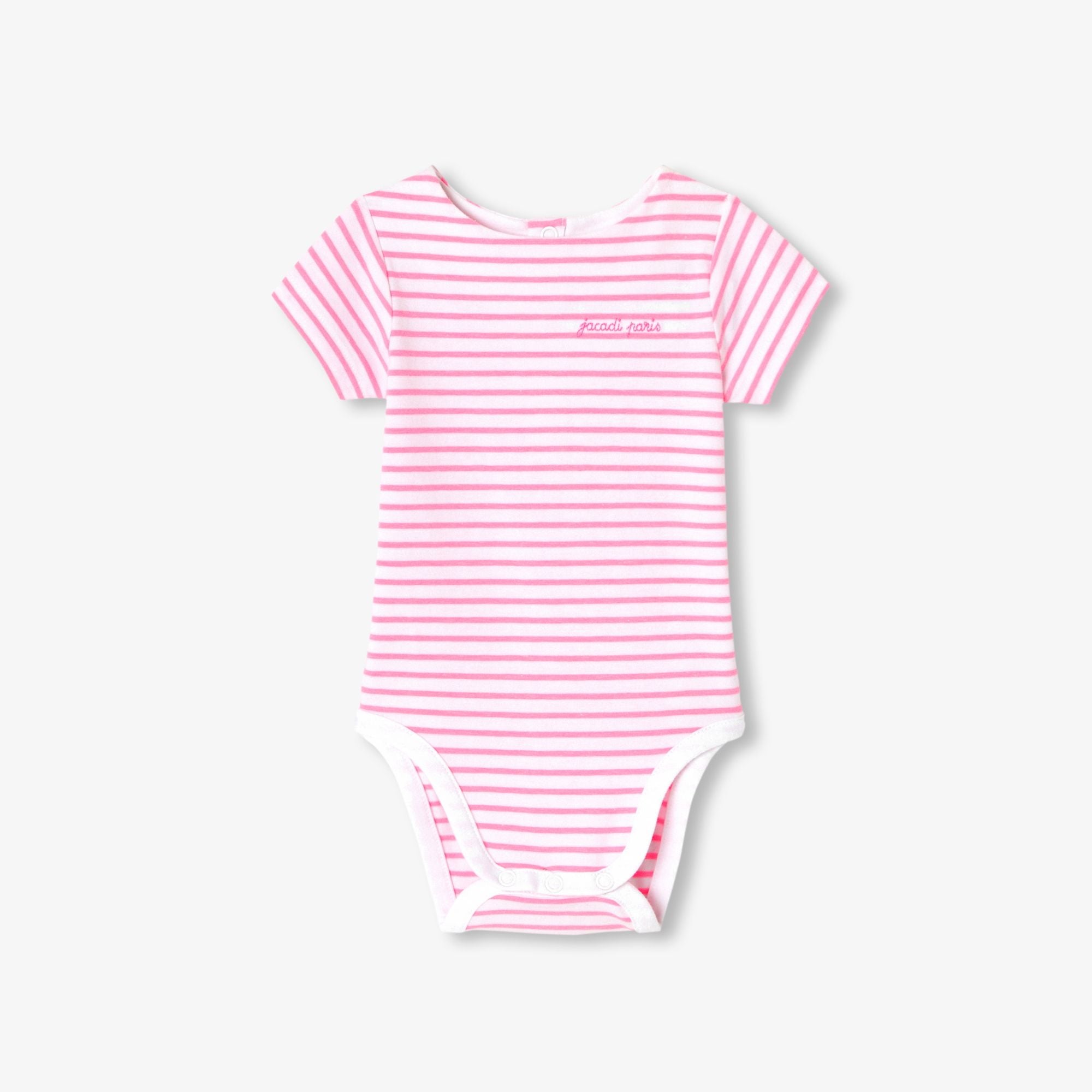 Baby girl striped cotton bodysuit - White/Pink