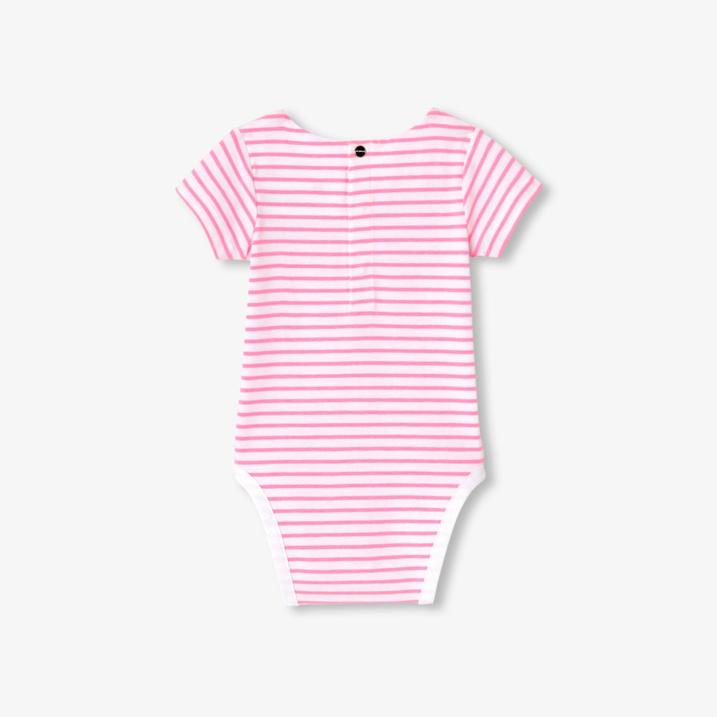 Baby girl striped cotton bodysuit - White/Pink
