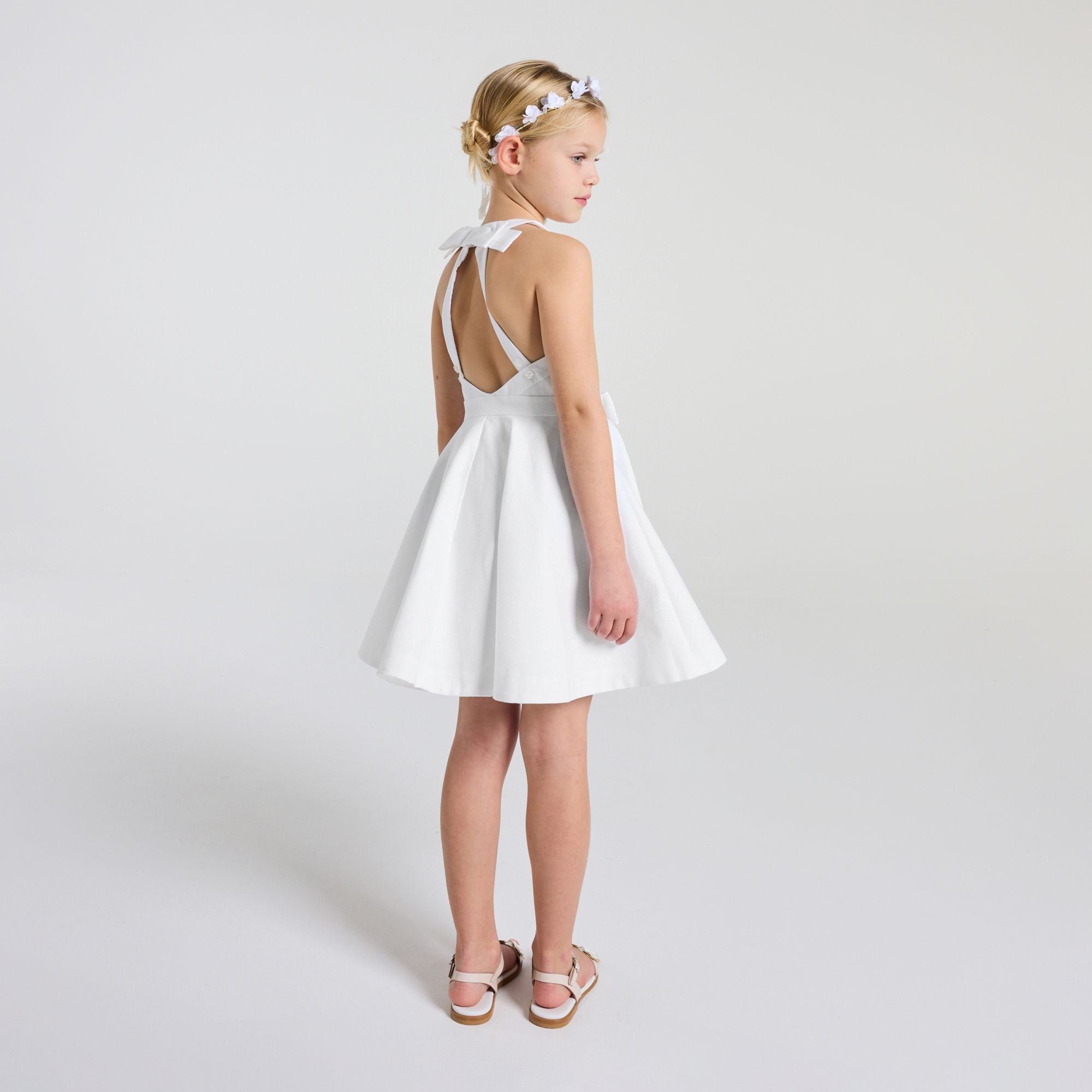 Ceremony Dress in Cotton Honeycomb Girl - Ivory