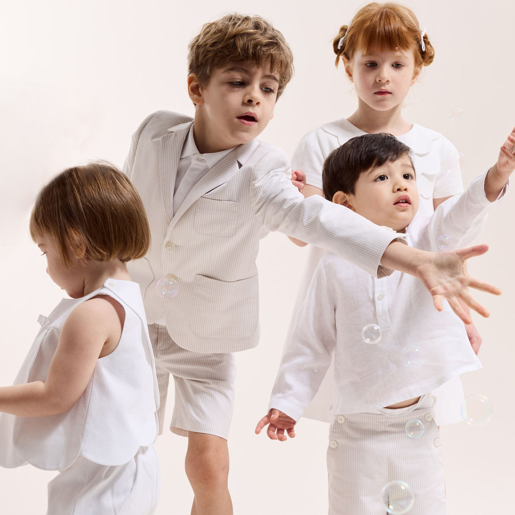 Ceremony Dress in Honeycomb Piqué Girl - Ivory