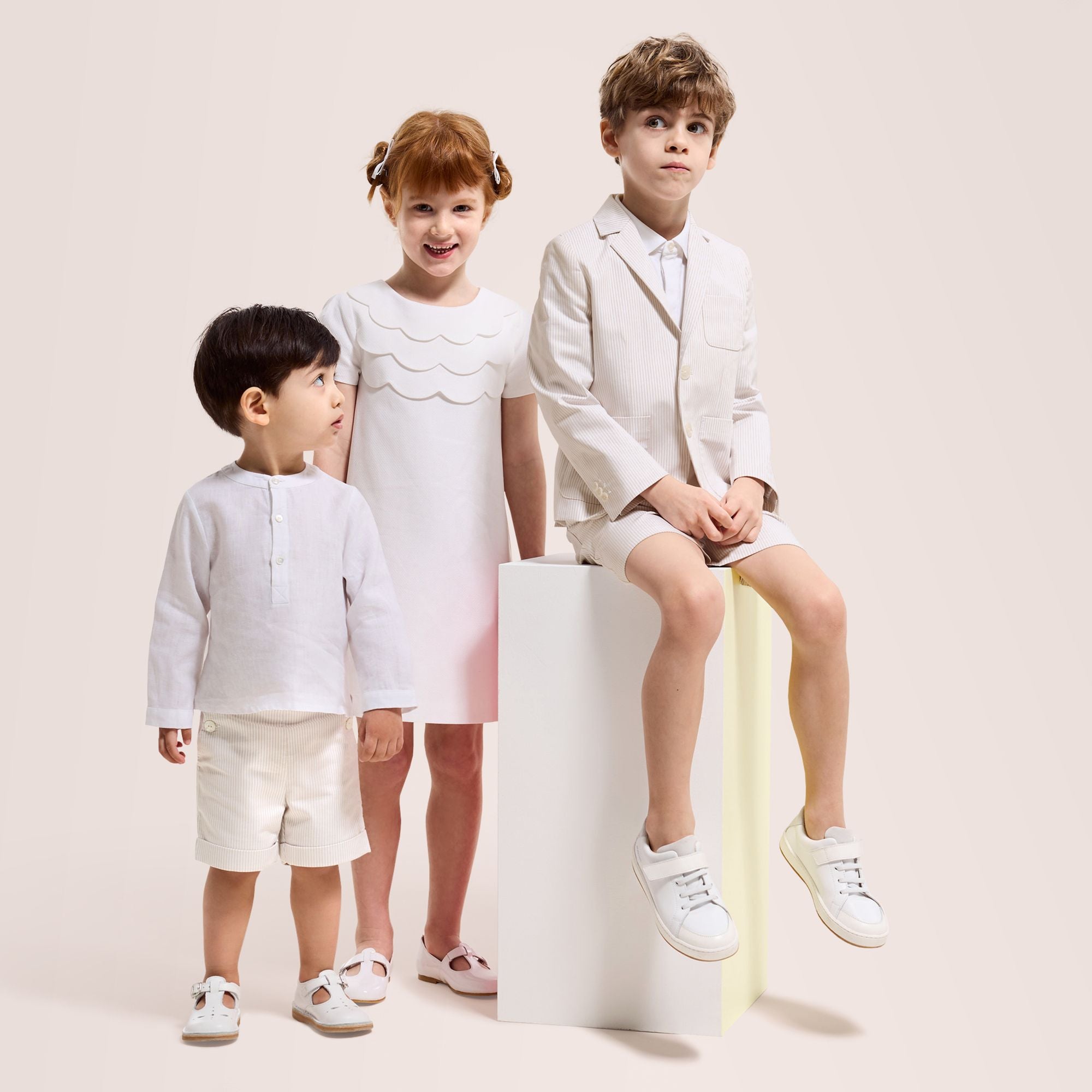 Ceremony Dress in Honeycomb Piqué Girl - Ivory