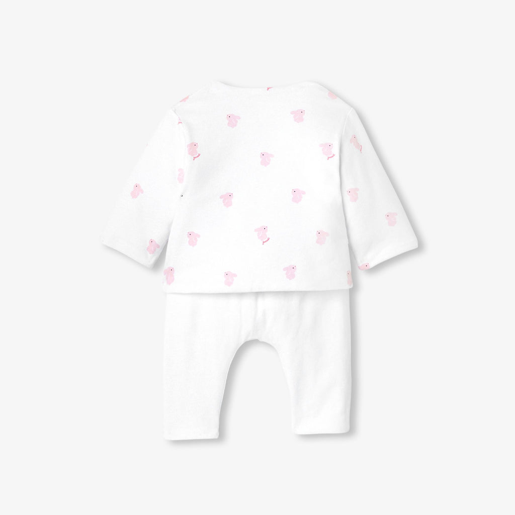 Outfit Set in Cotton Jersey Trapuntato Baby Girl - White/Pink