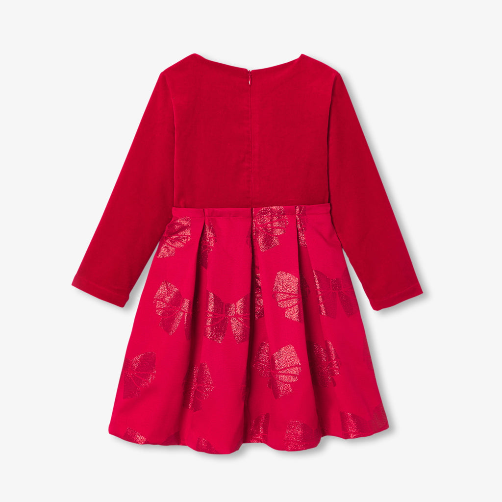 JC-TG069 Jacadi Two-material Dress for Girls - Jacadi Red