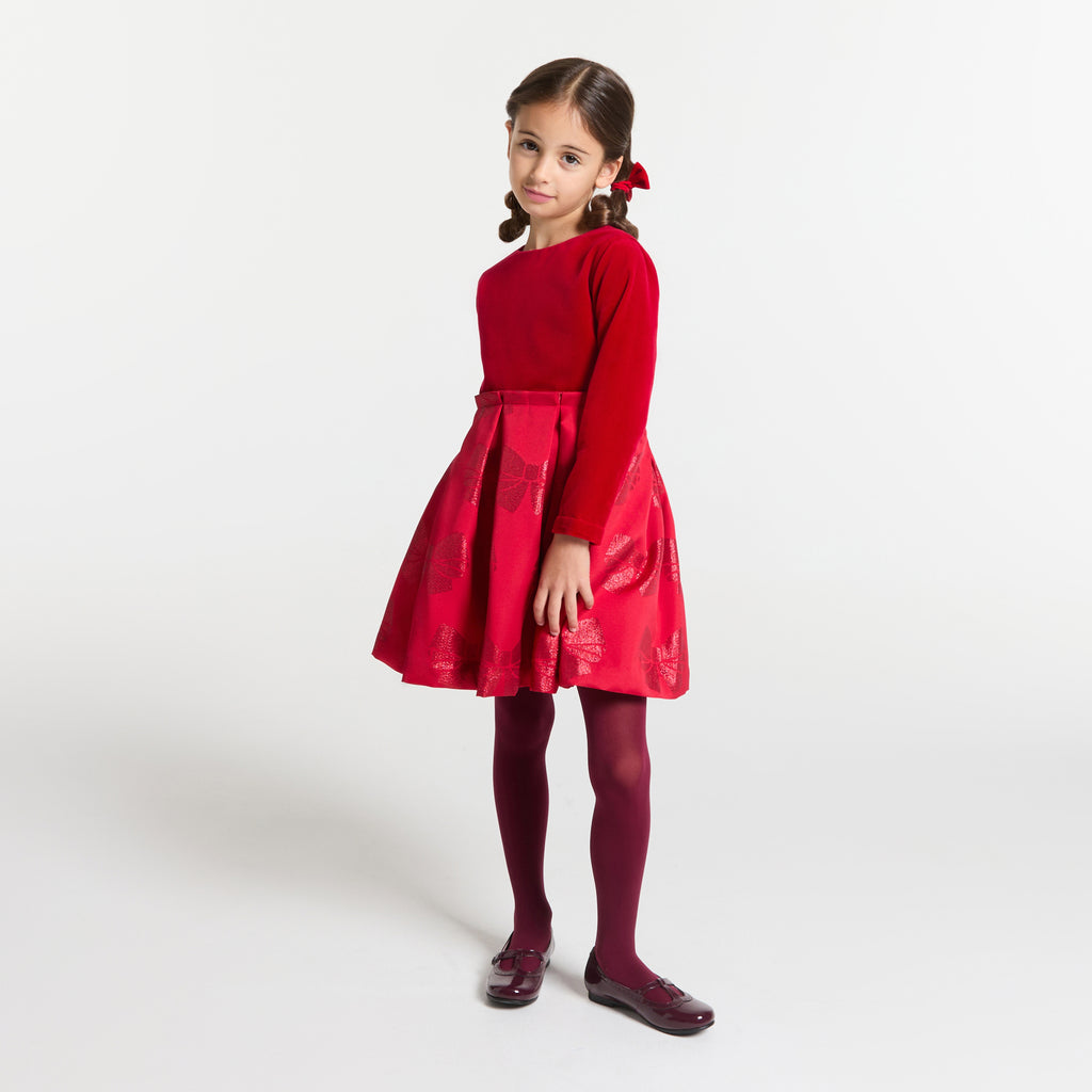 JC-TG069 Jacadi Two-material Dress for Girls - Jacadi Red