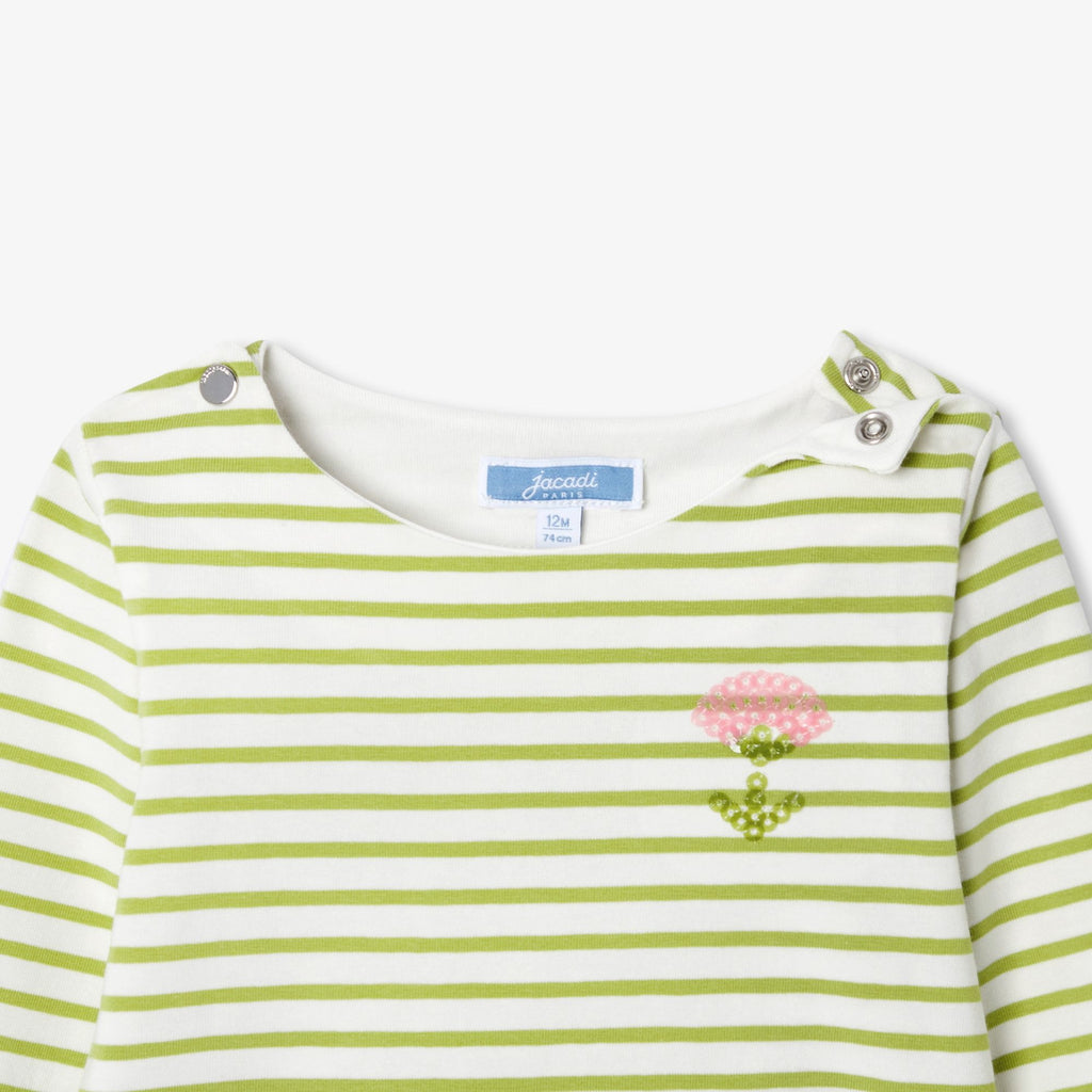 Baby girl cotton sailor-style T-shirt - White/Green