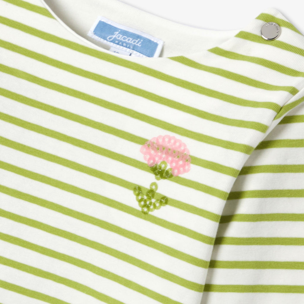 Baby girl cotton sailor-style T-shirt - White/Green