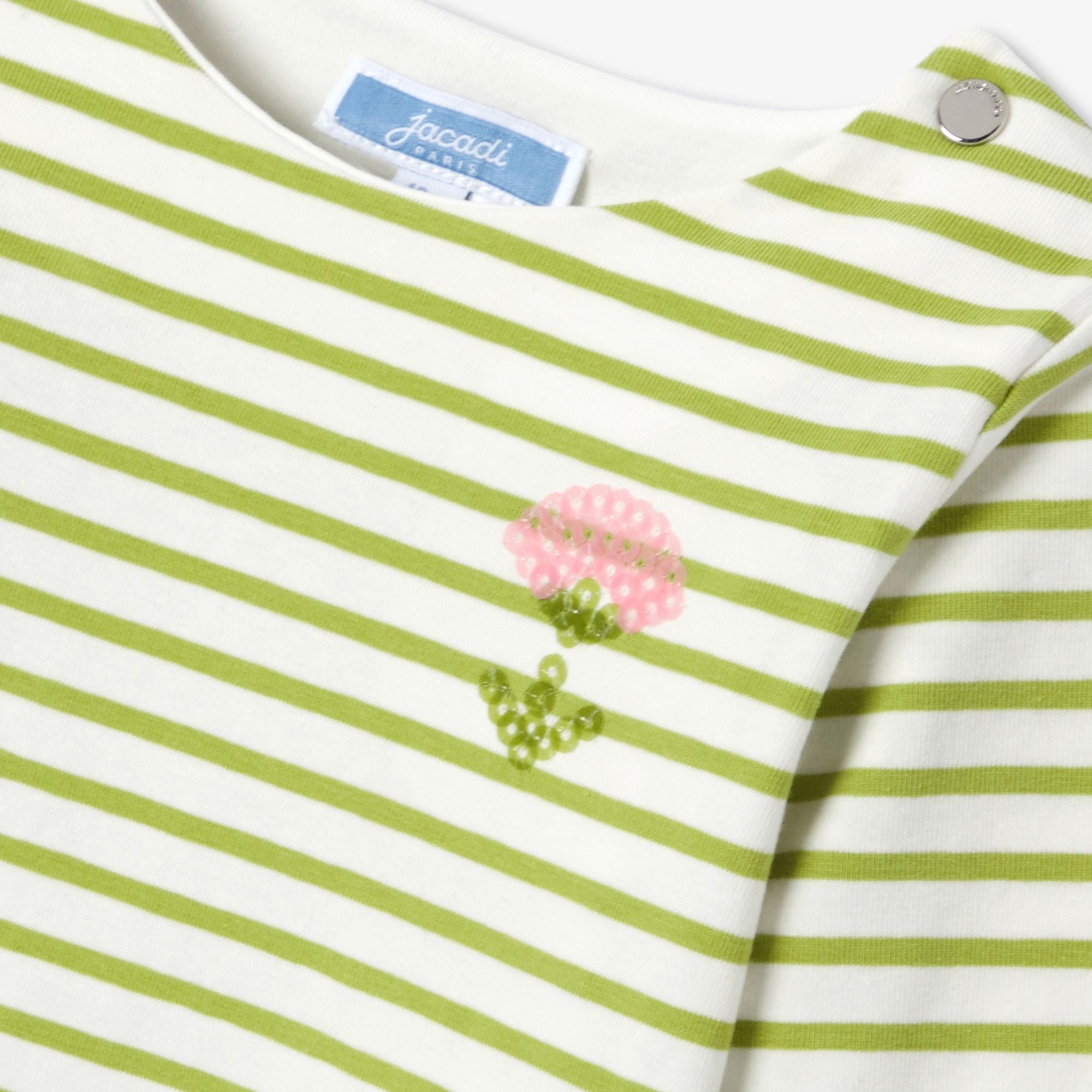 Baby girl cotton sailor-style T-shirt - White/Green