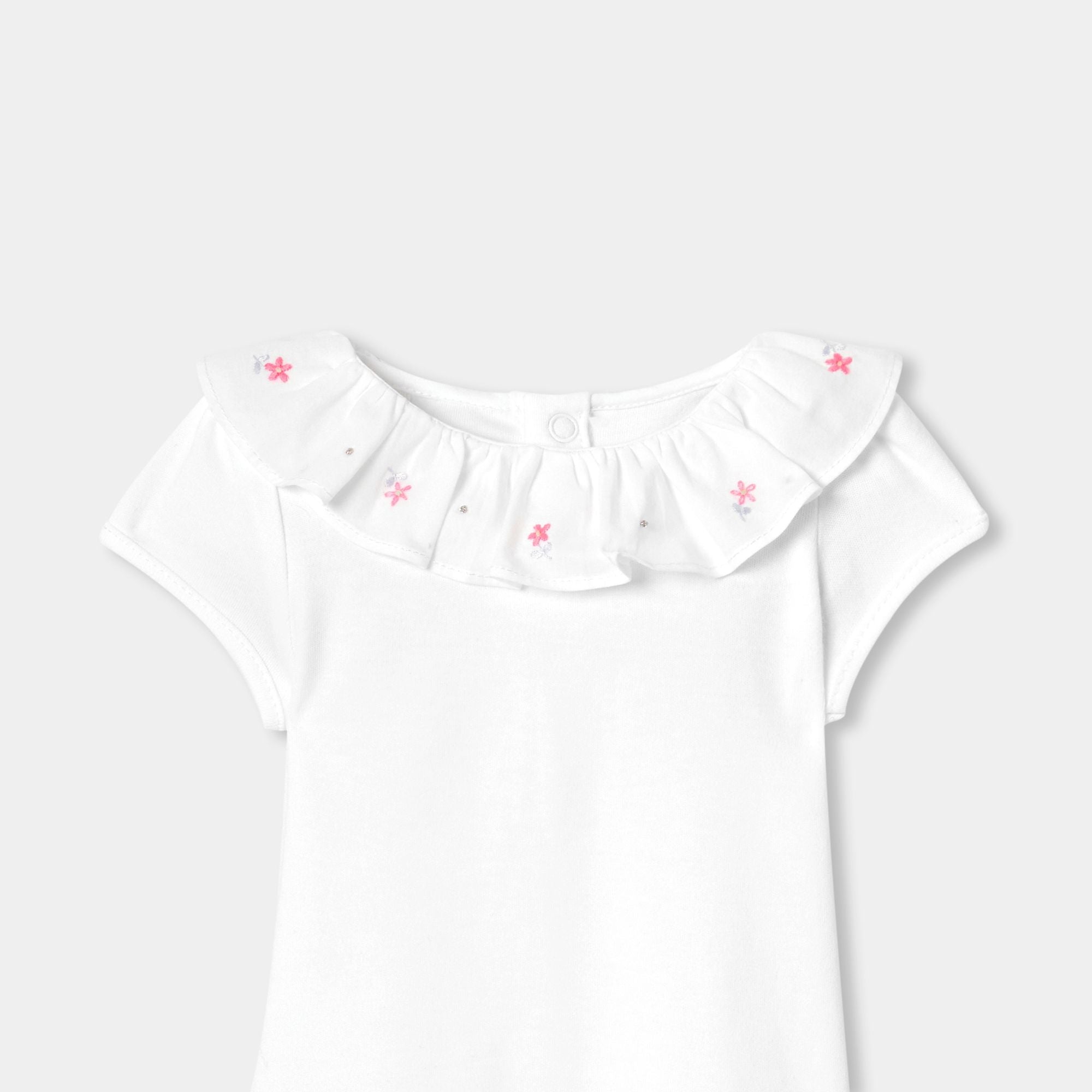 Baby girl short-sleeved interlock cotton bodysuit