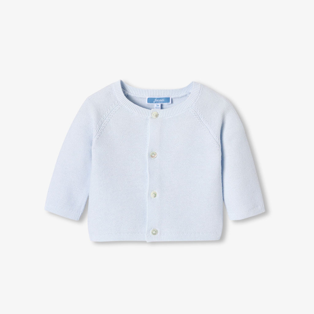 Baby boy cotton garter-stitch cardigan - Pearl Grey