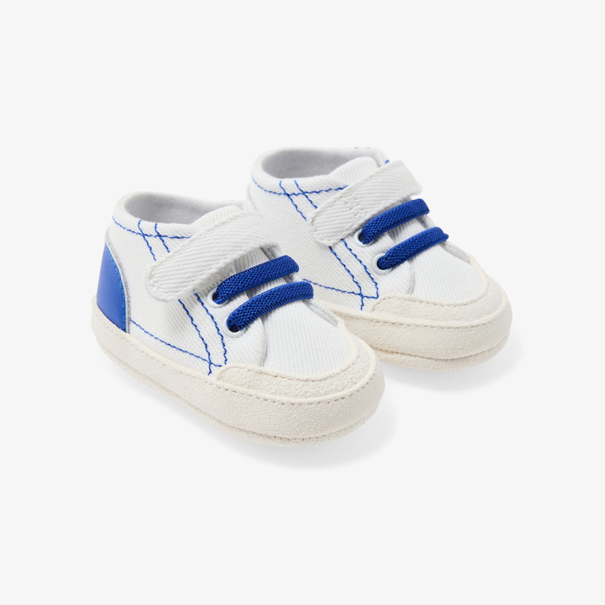 Baby boy soft cotton sneakers - White/Light Blue