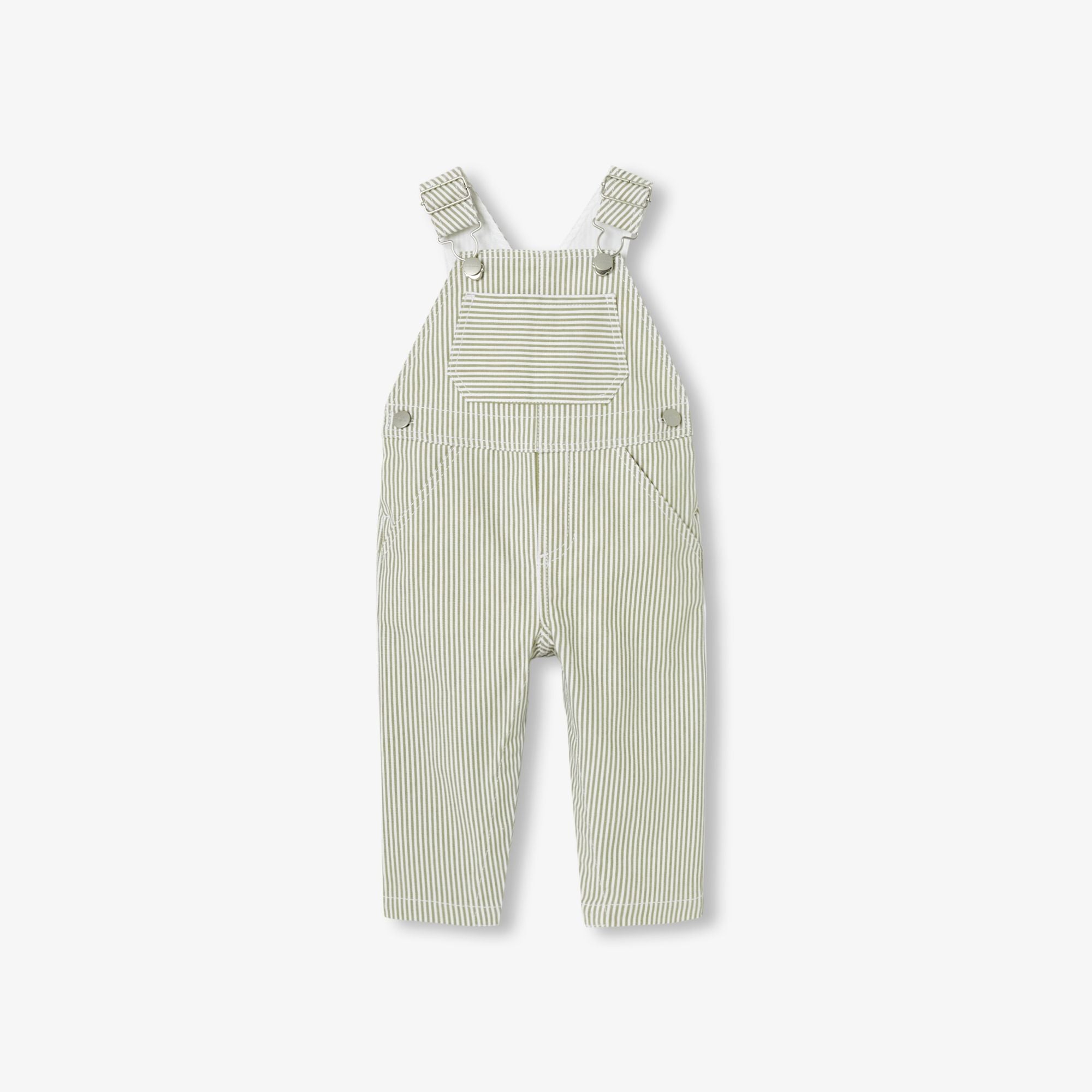 Baby boy striped twill dungarees - White/Green