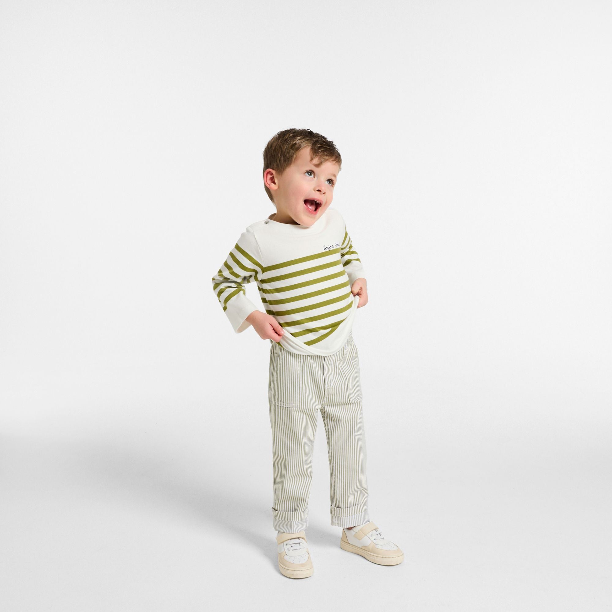 Trousers Striped in Twill Baby Boy - White/Green