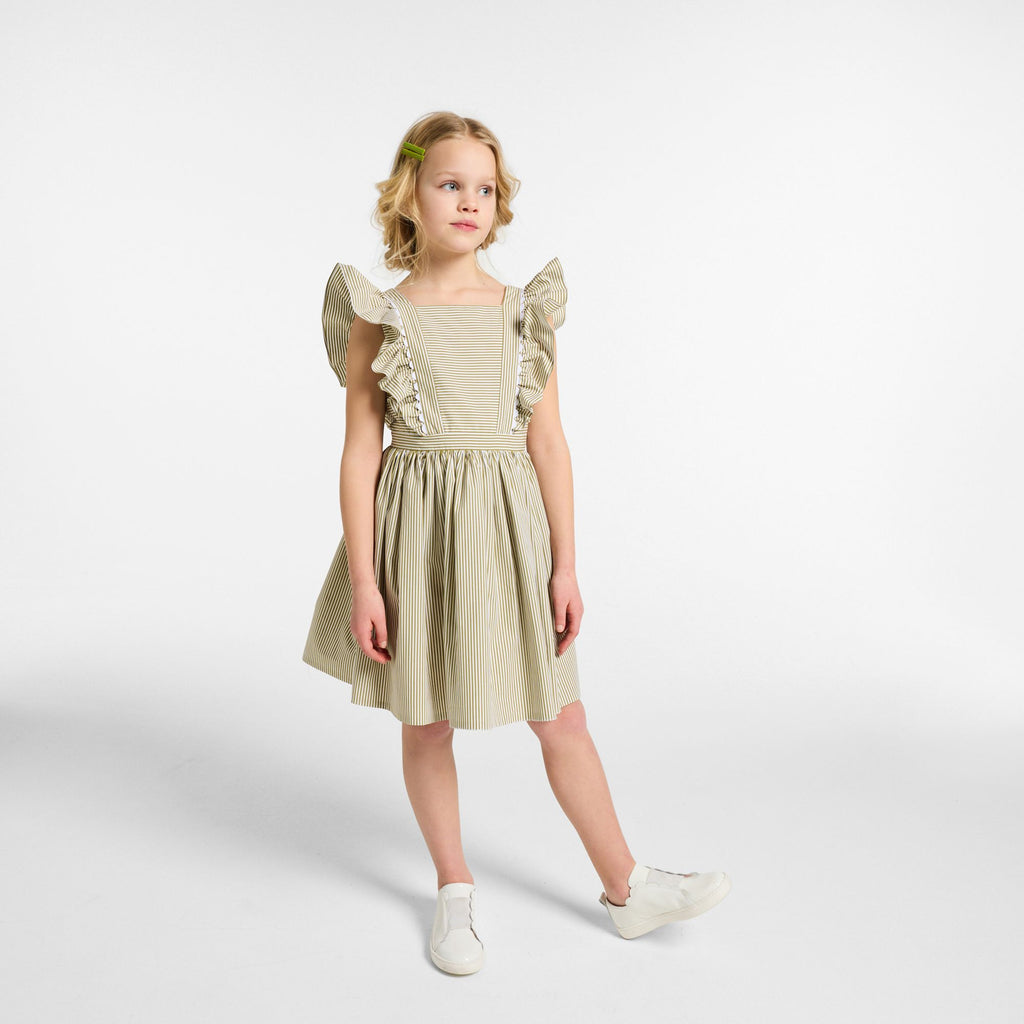 Dress in Poplin Striped Girl - White/Green