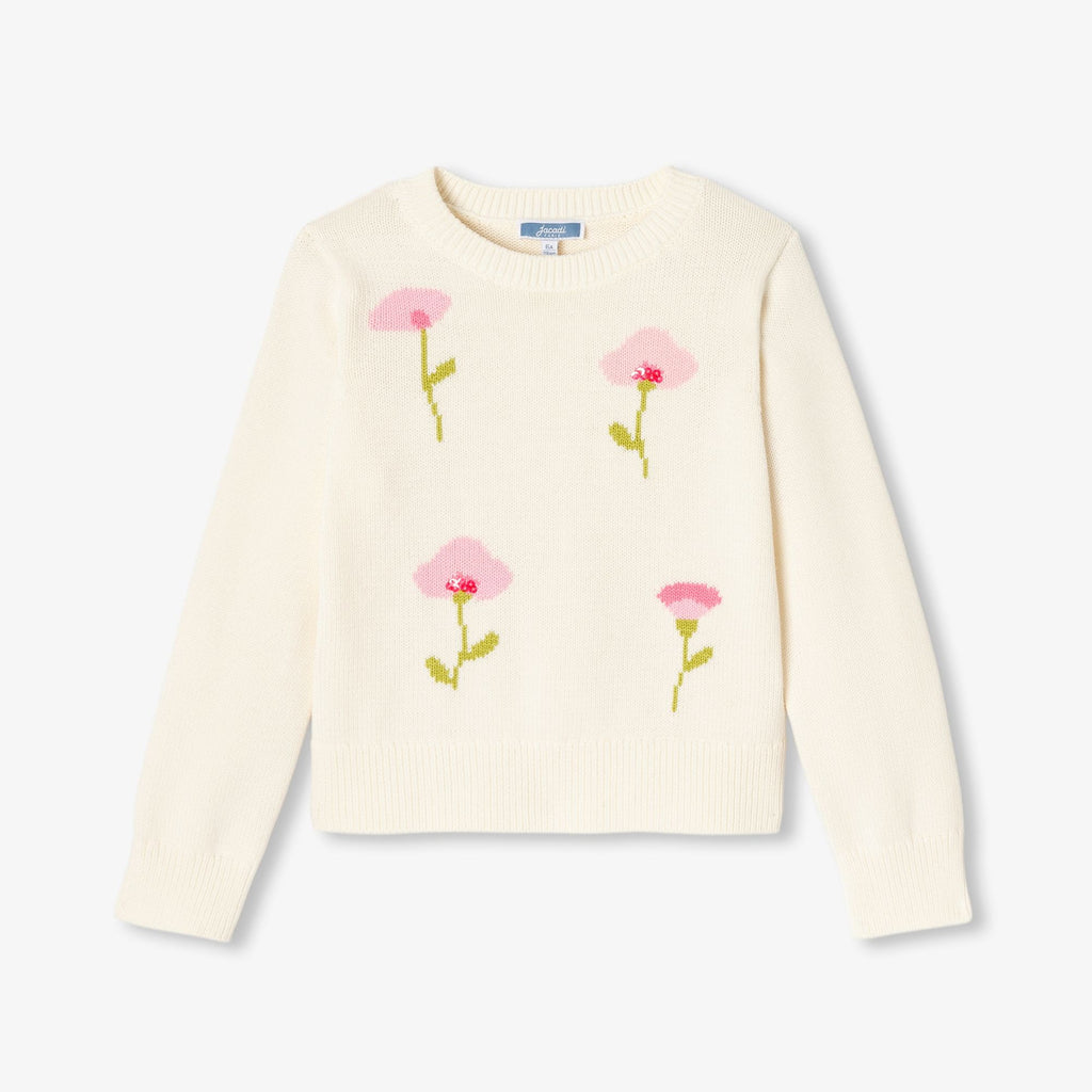 Girl cotton sweater with floral motif - Jacadi Sweet White