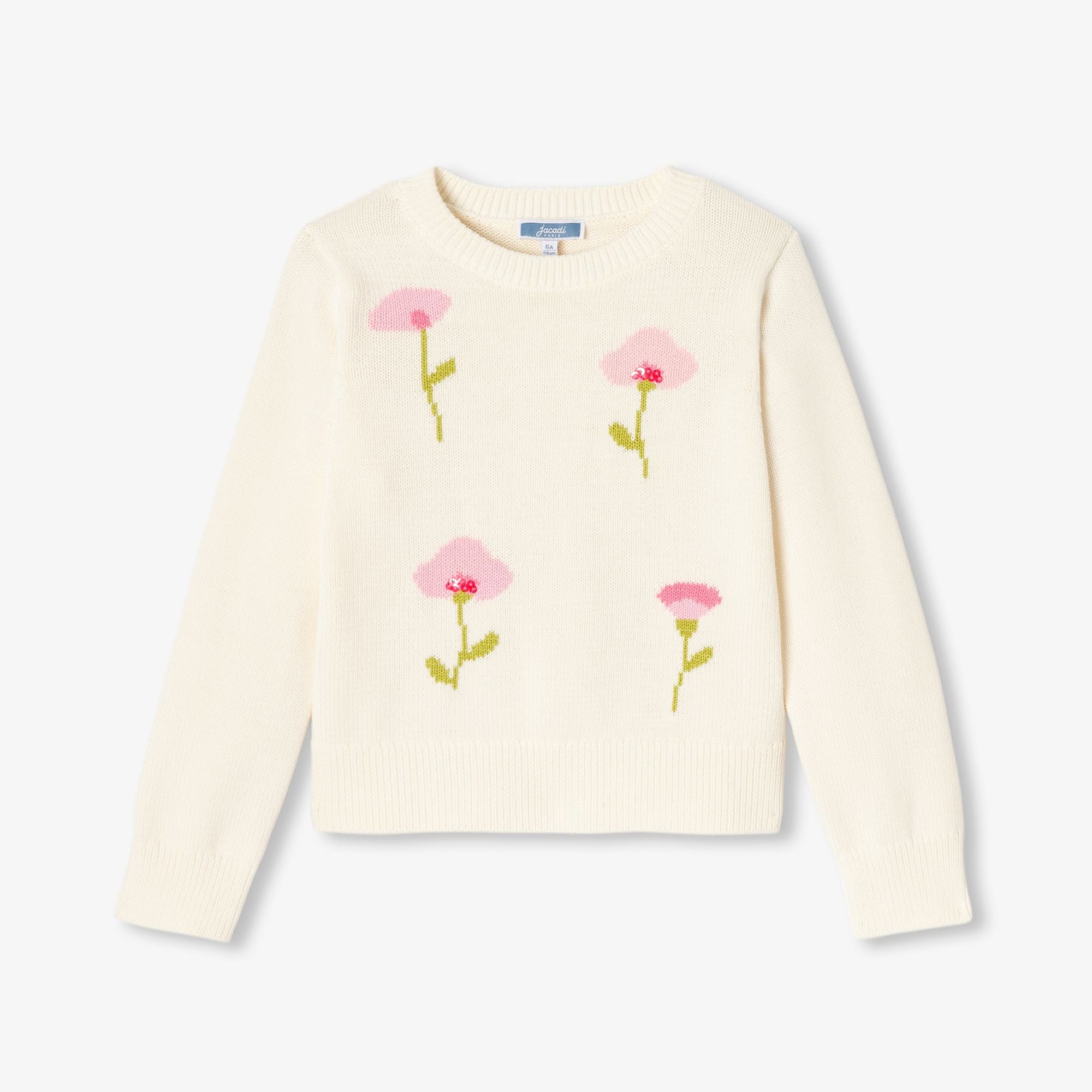 Girl cotton sweater with floral motif - Jacadi Sweet White