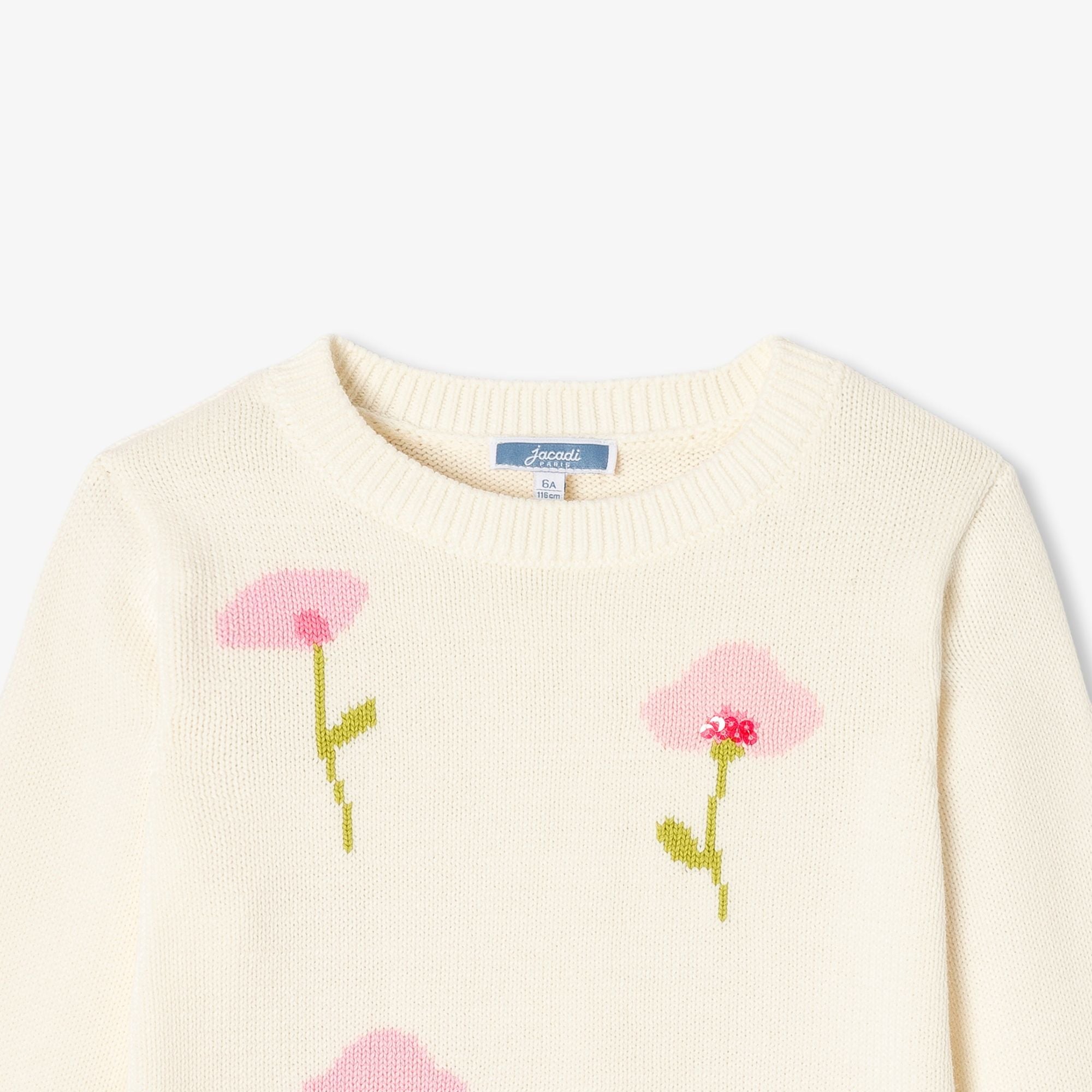 Girl cotton sweater with floral motif - Jacadi Sweet White