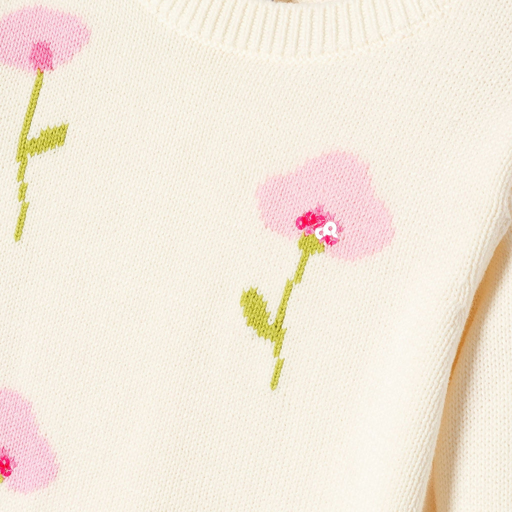 Girl cotton sweater with floral motif - Jacadi Sweet White