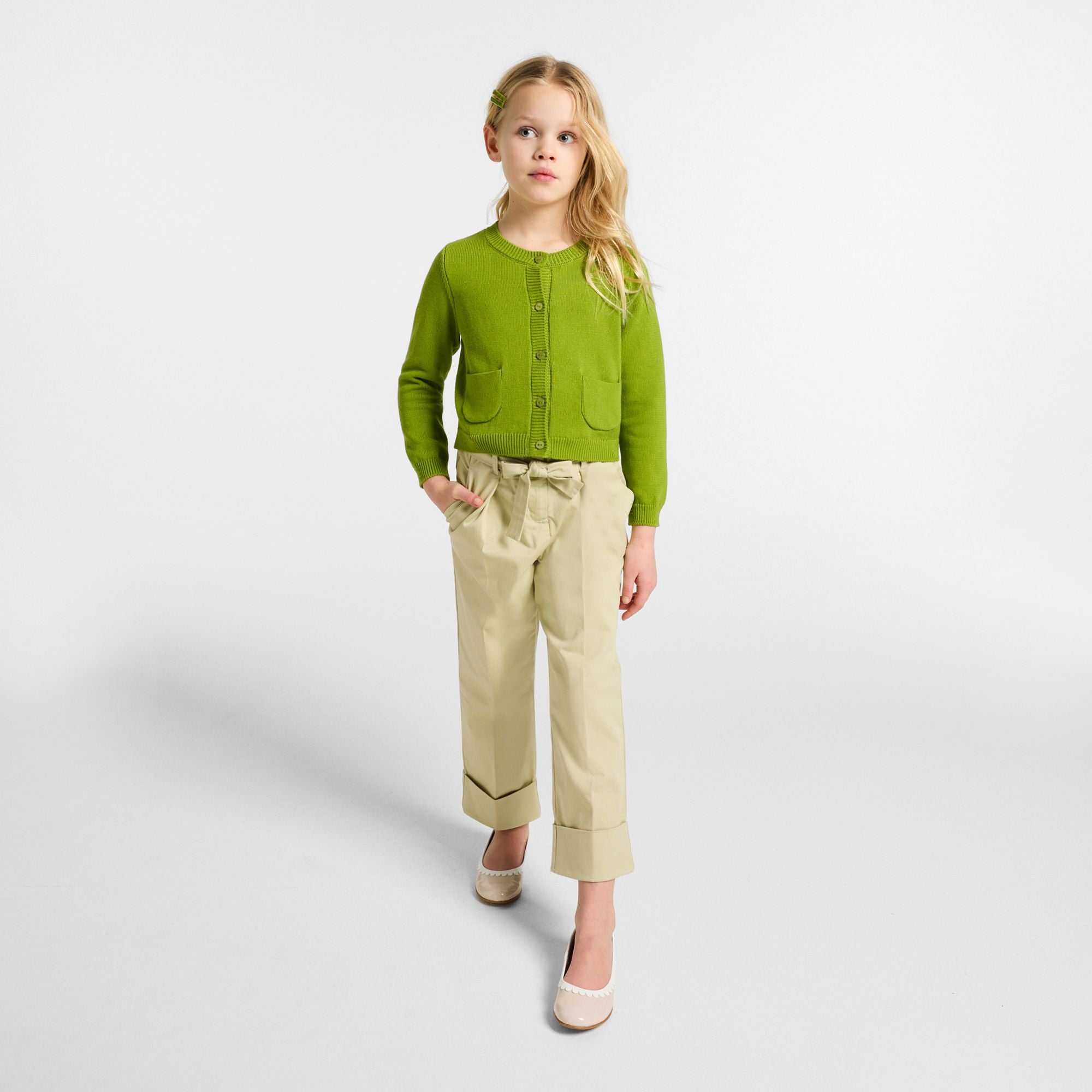 Girl lightweight twill trousers - Linden Green