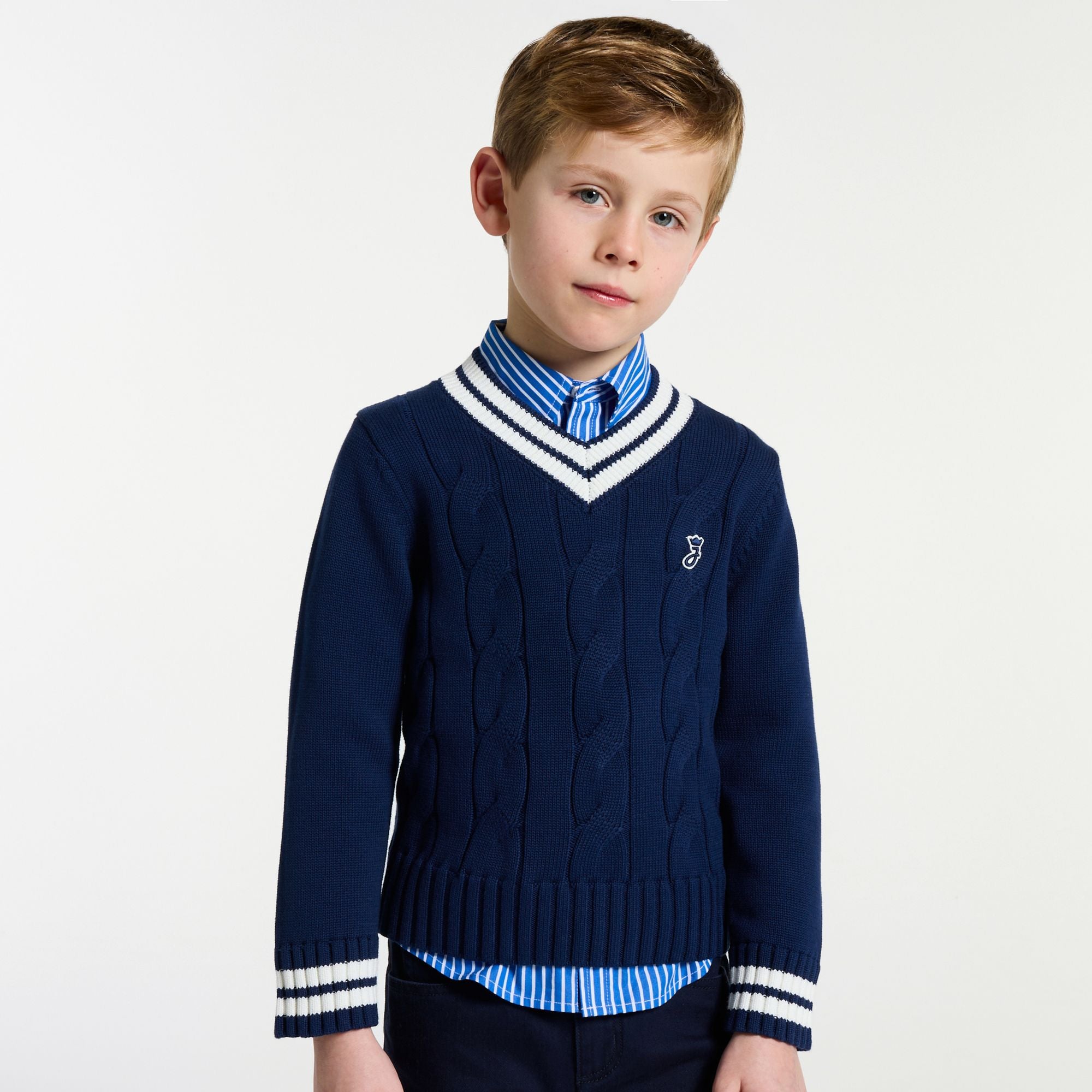 JC-TB054 - Jacadi Boys' Chunky Cotton Sweater - Dark Blue