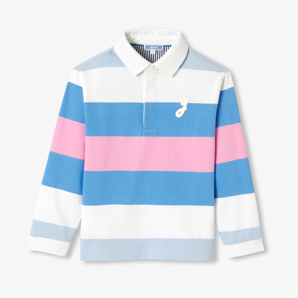 Polo shirt Rugby in Cotton Boy - Pink/Blue