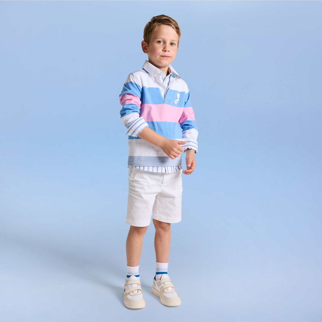 Polo shirt Rugby in Cotton Boy - Pink/Blue