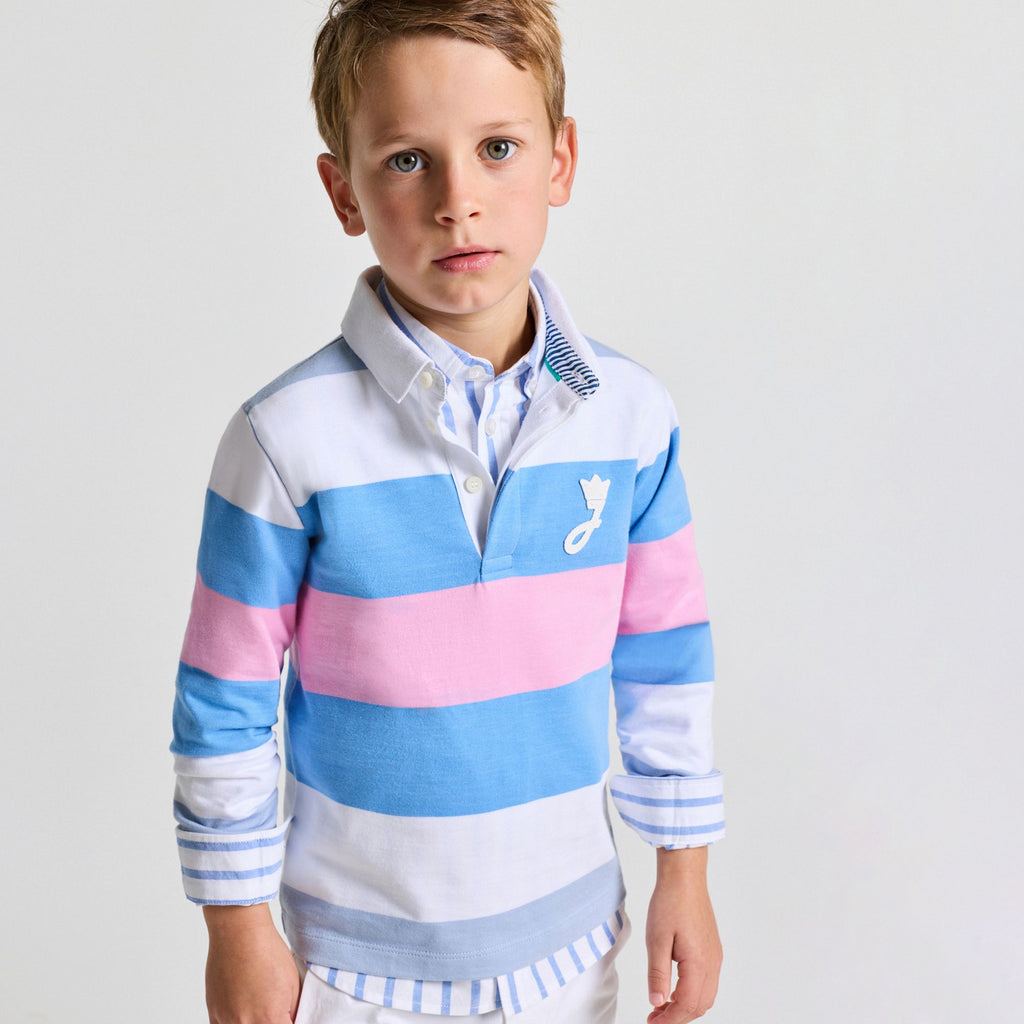 Polo shirt Rugby in Cotton Boy - Pink/Blue