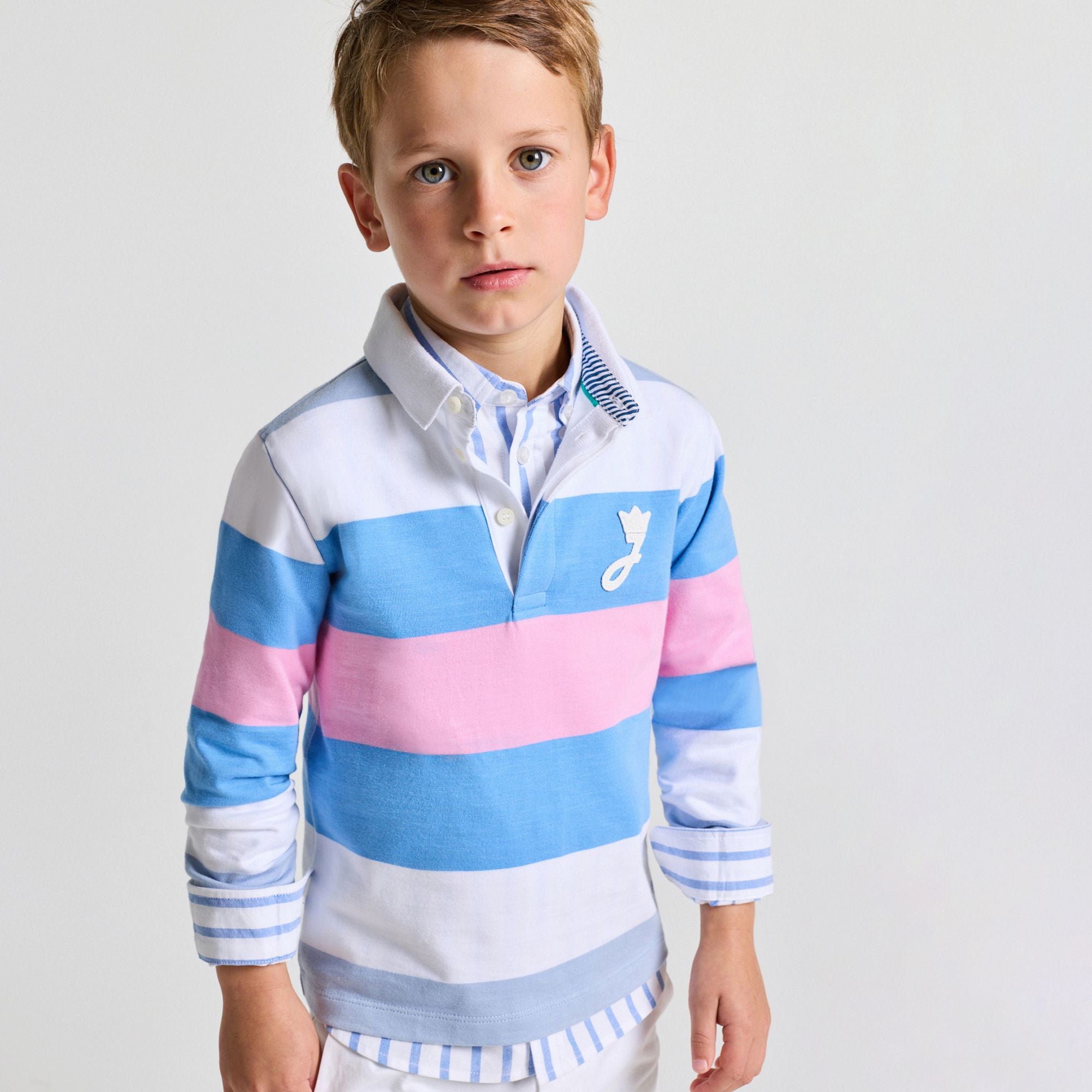Polo shirt Rugby in Cotton Boy - Pink/Blue