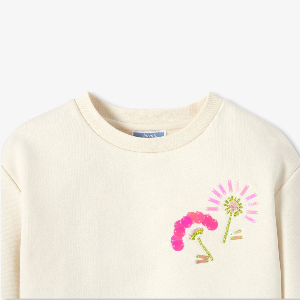 Top in Sweatshirt Fabric Girl - Creme