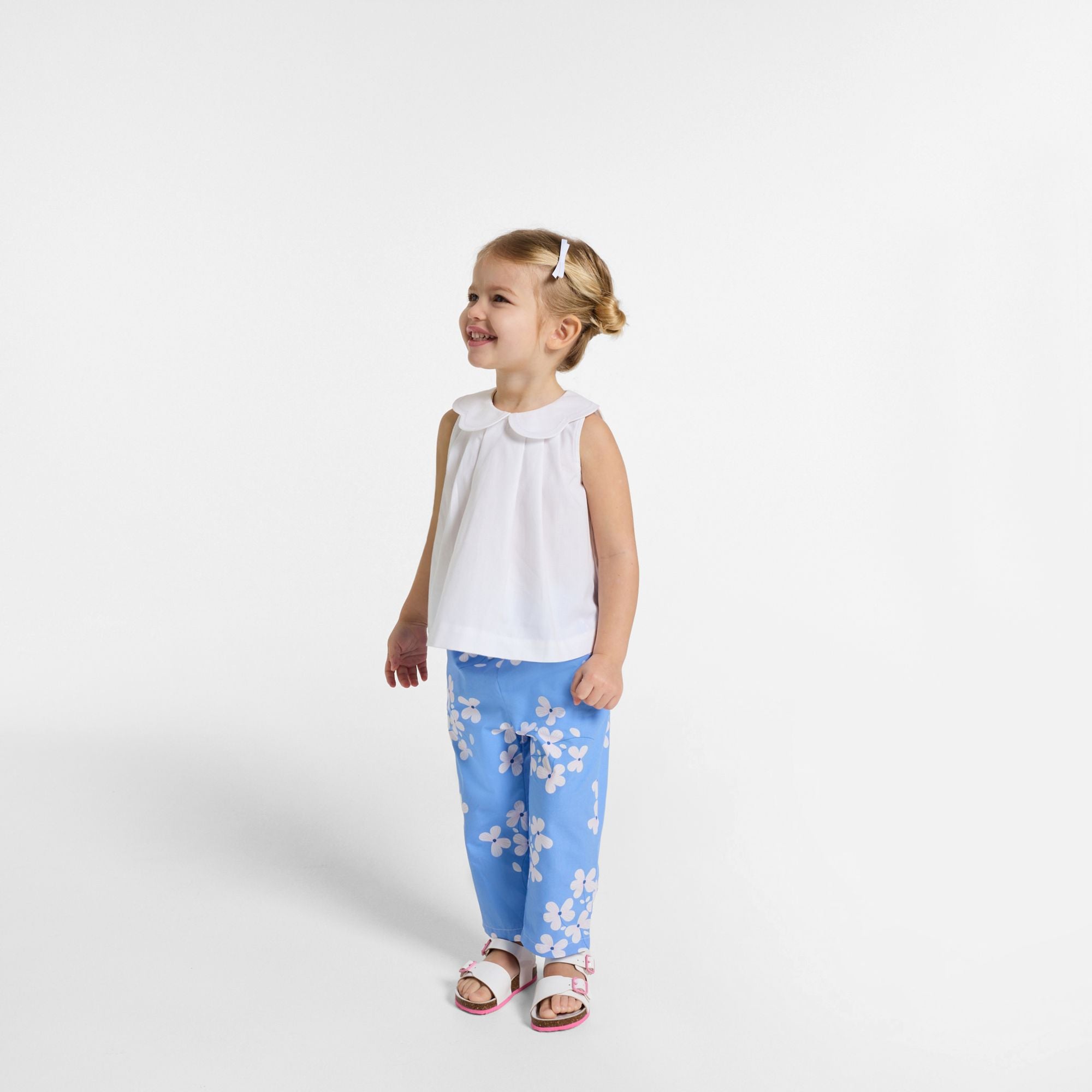 Trousers in Cotton Stampa a Fiori Baby Girl - Blue/Multicolour
