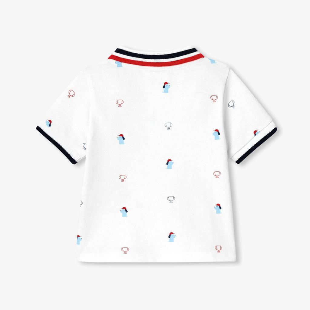 Baby boy printed cotton pique polo - White