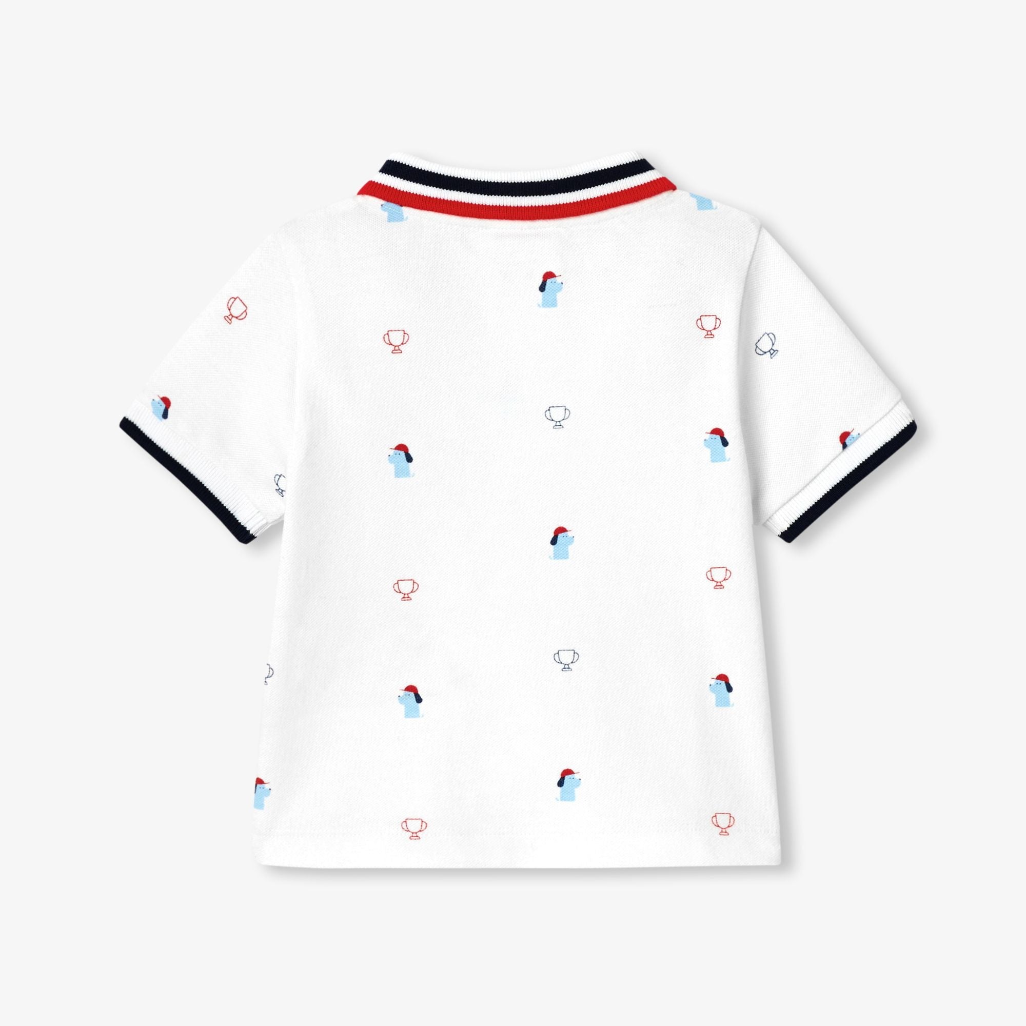 Baby boy printed cotton pique polo - White