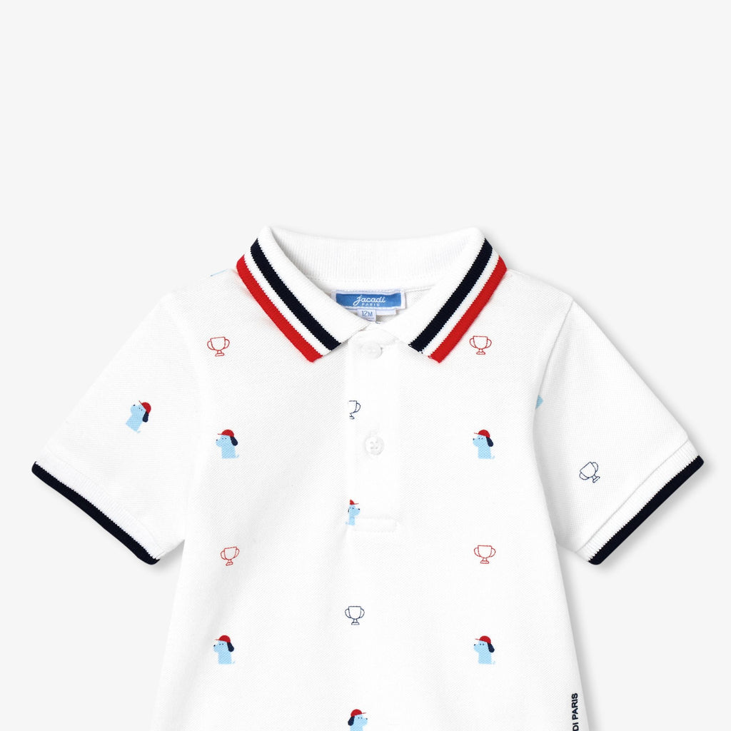 Baby boy printed cotton pique polo - White