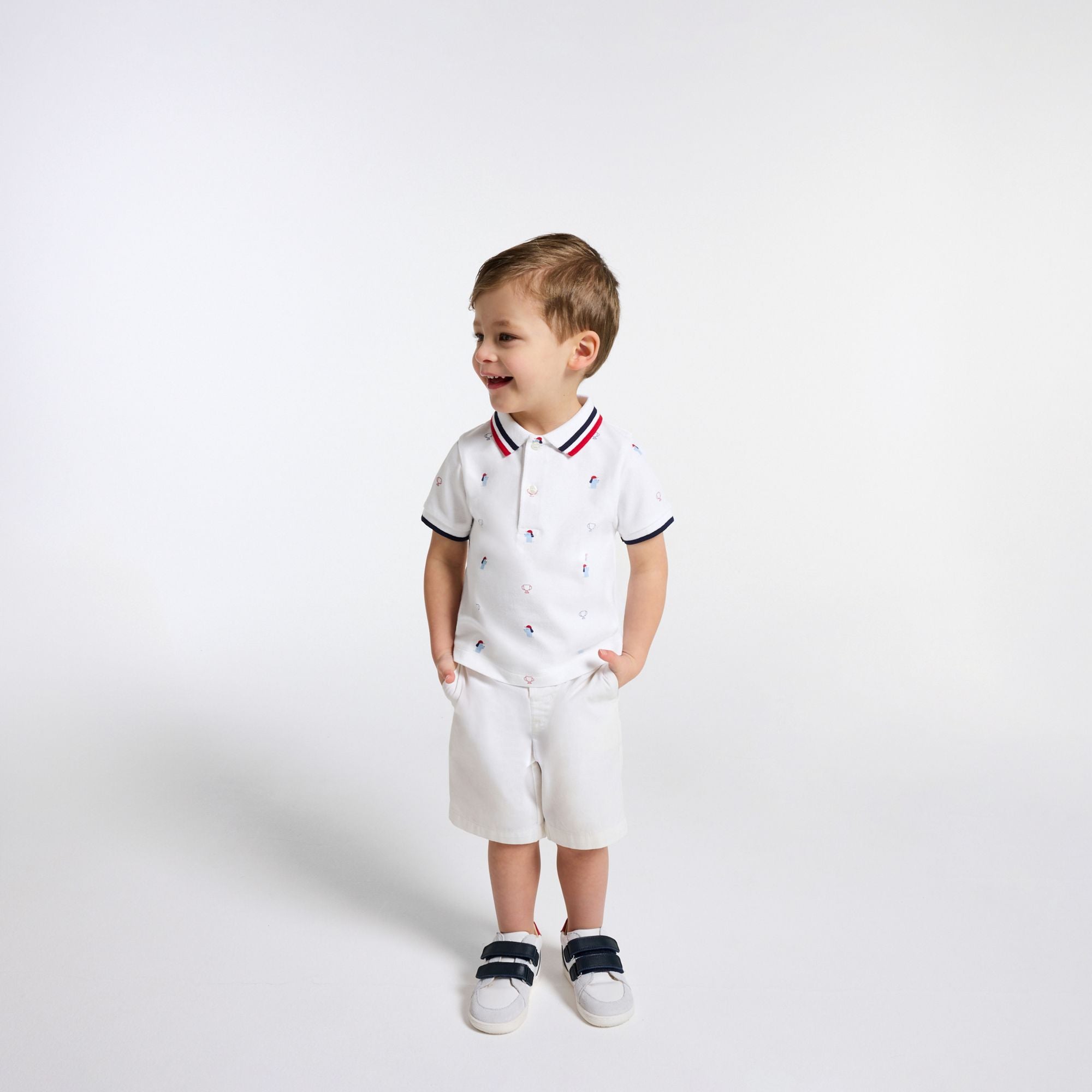 Baby boy printed cotton pique polo - White