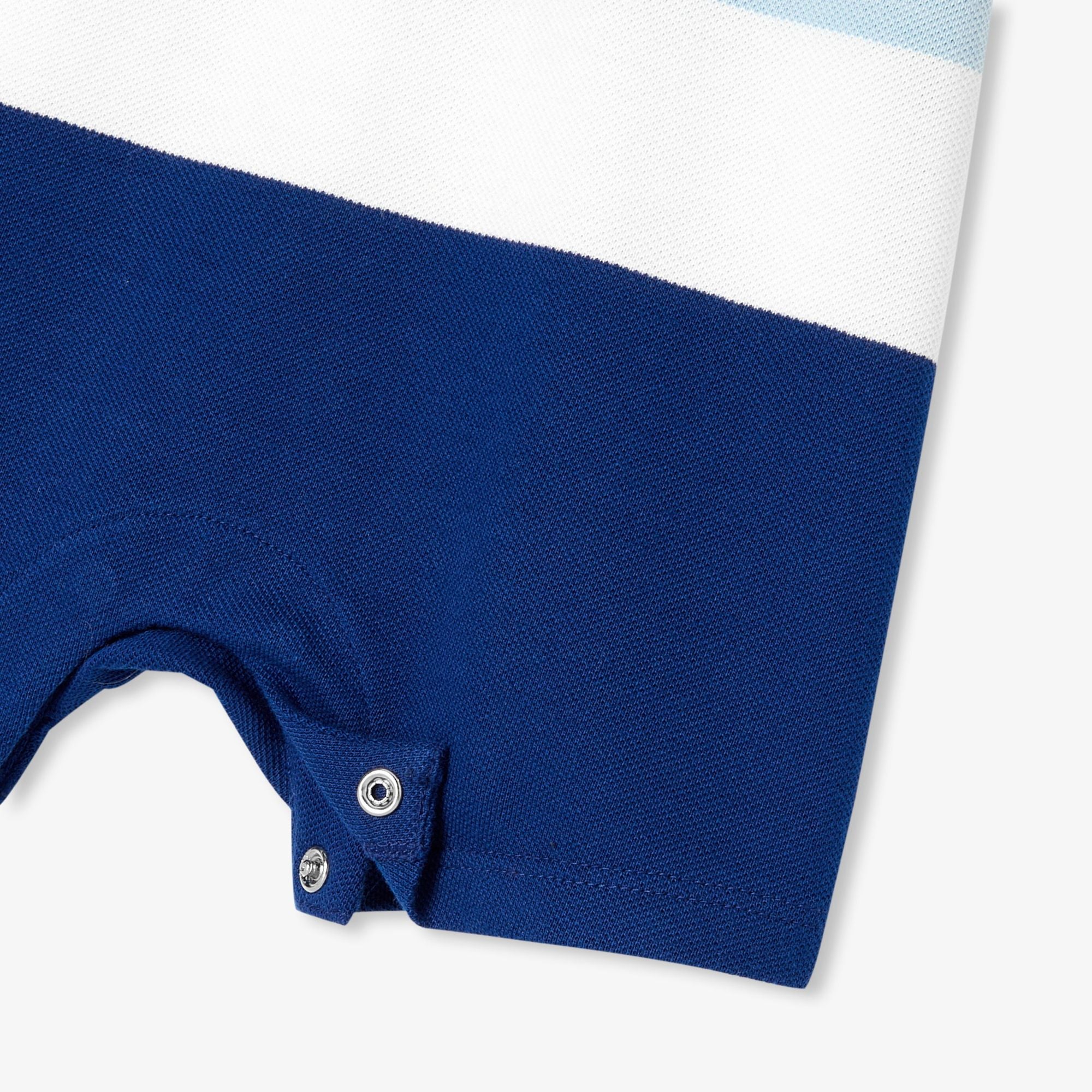 Short Romper in Cotton Piqué Baby Boy - White/Light Blue