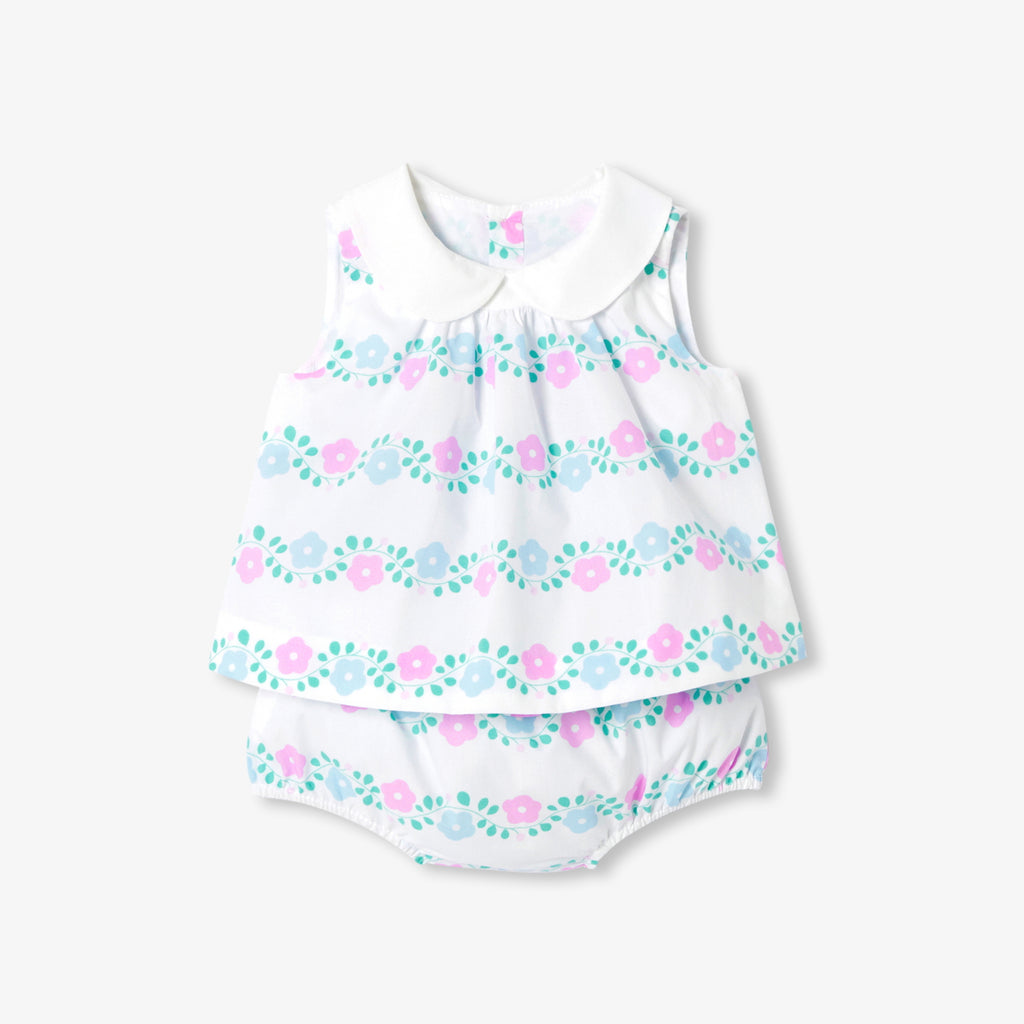 Baby girl ensemble in printed poplin