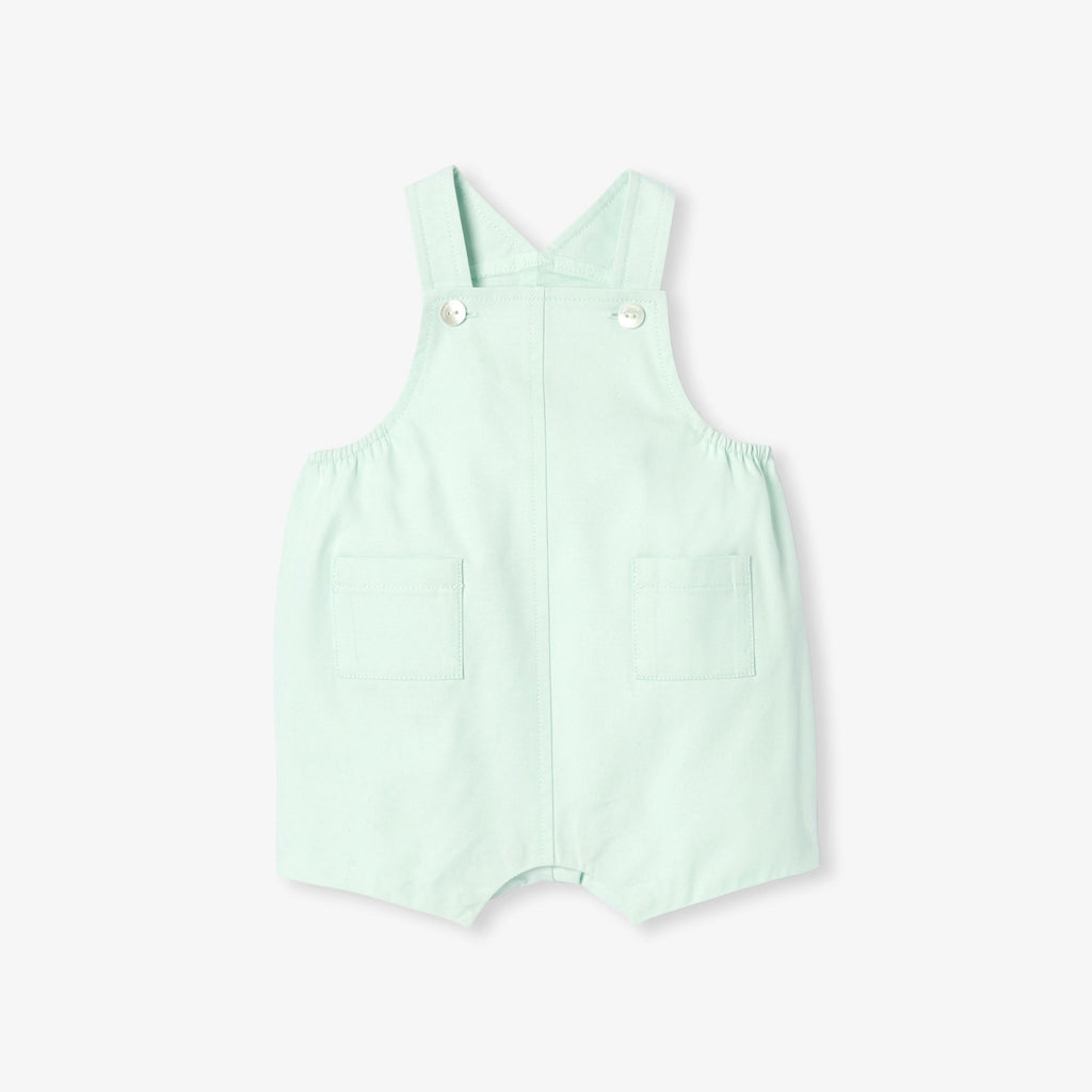 Baby boy cotton twill short dungarees - Pale Green