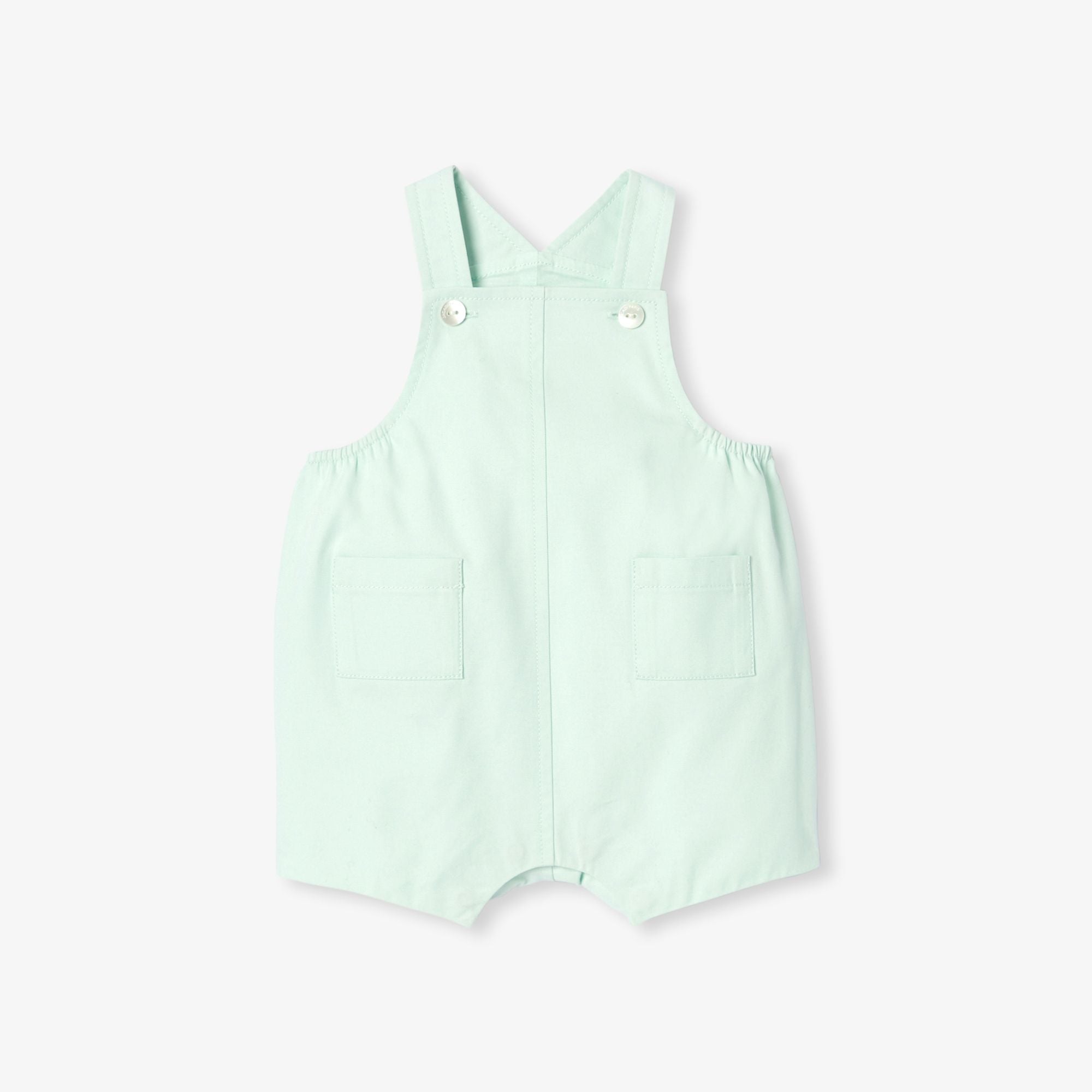 Baby boy cotton twill short dungarees - Pale Green