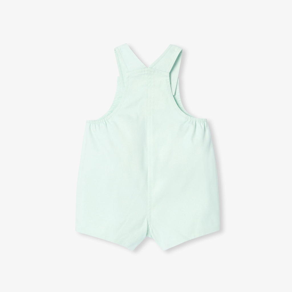 Baby boy cotton twill short dungarees - Pale Green