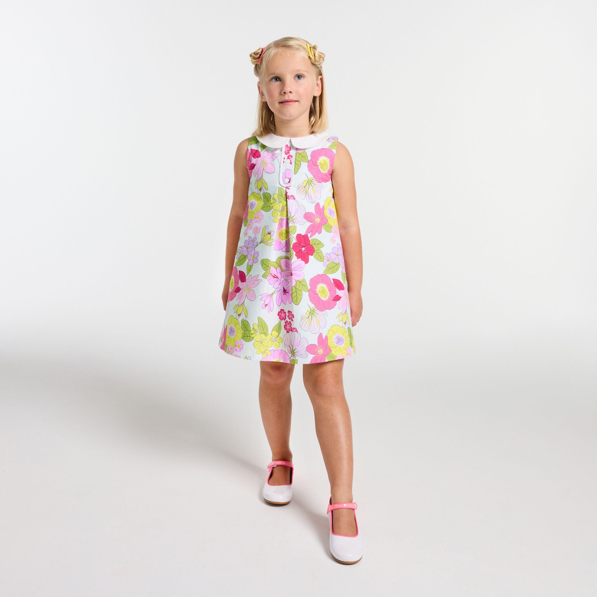 Dress a Trapezio Occasion Girl - White/Multicolour