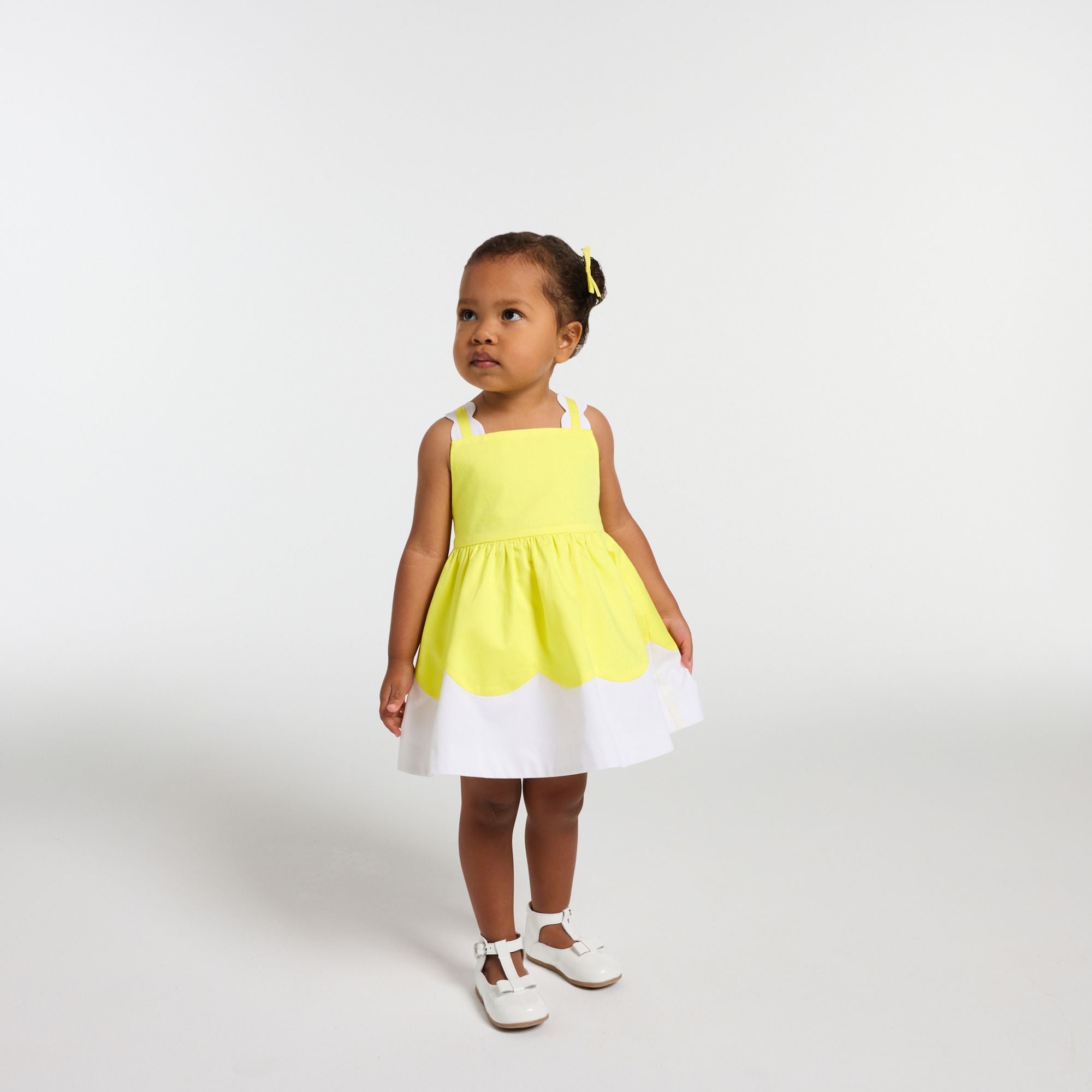 Baby girl poplin ceremony dress - White/Yellow