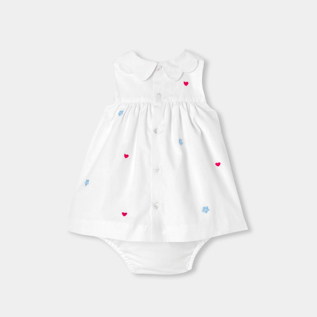 Dress in Popeline embroidered Baby Girl - White/Multicolour