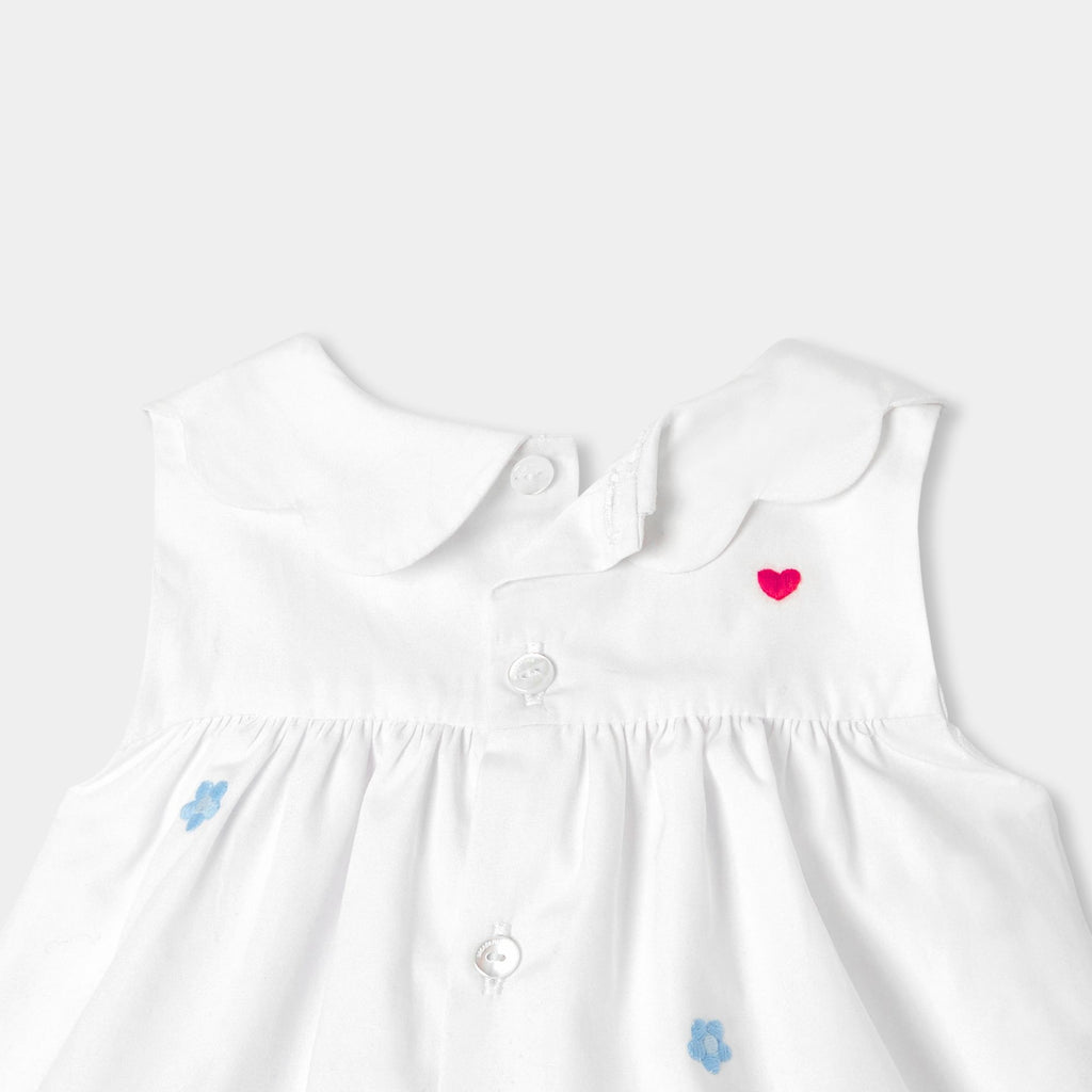 Dress in Popeline embroidered Baby Girl - White/Multicolour