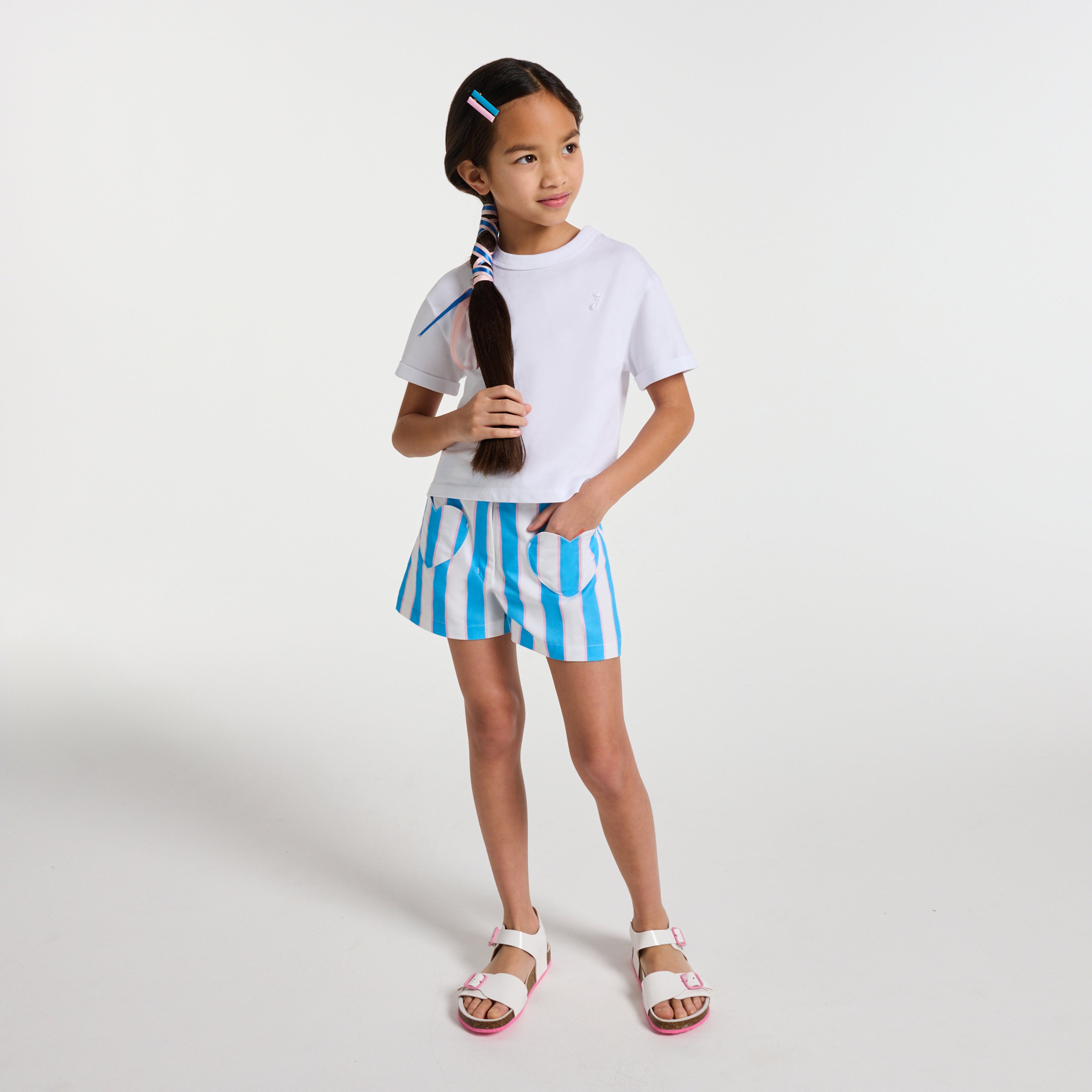Girl striped twill shorts