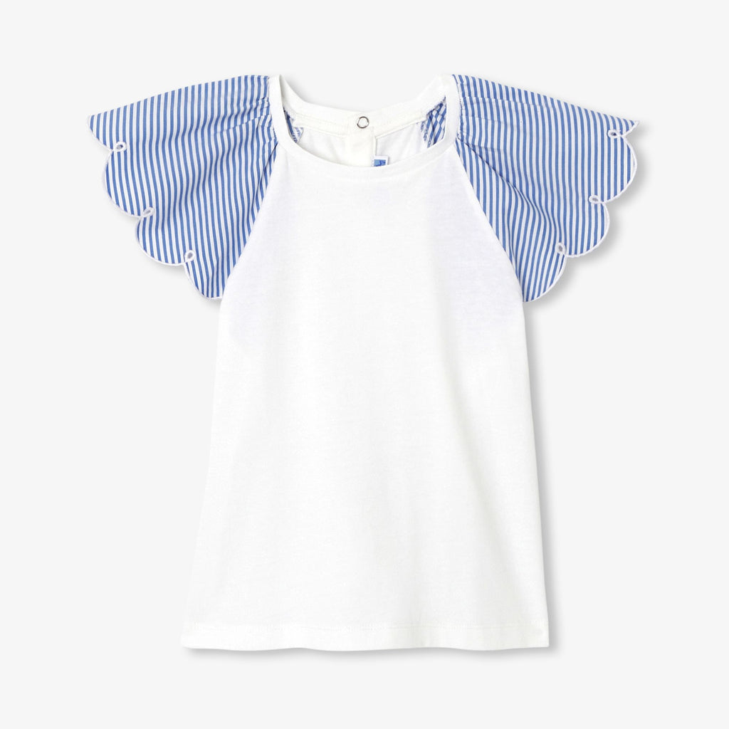 Girl striped-sleeve T-shirt - White/Light Blue