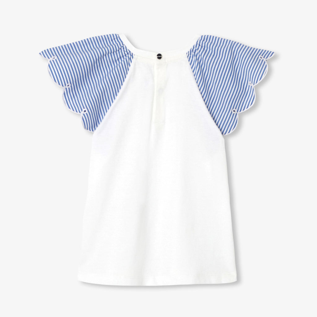 Girl striped-sleeve T-shirt - White/Light Blue