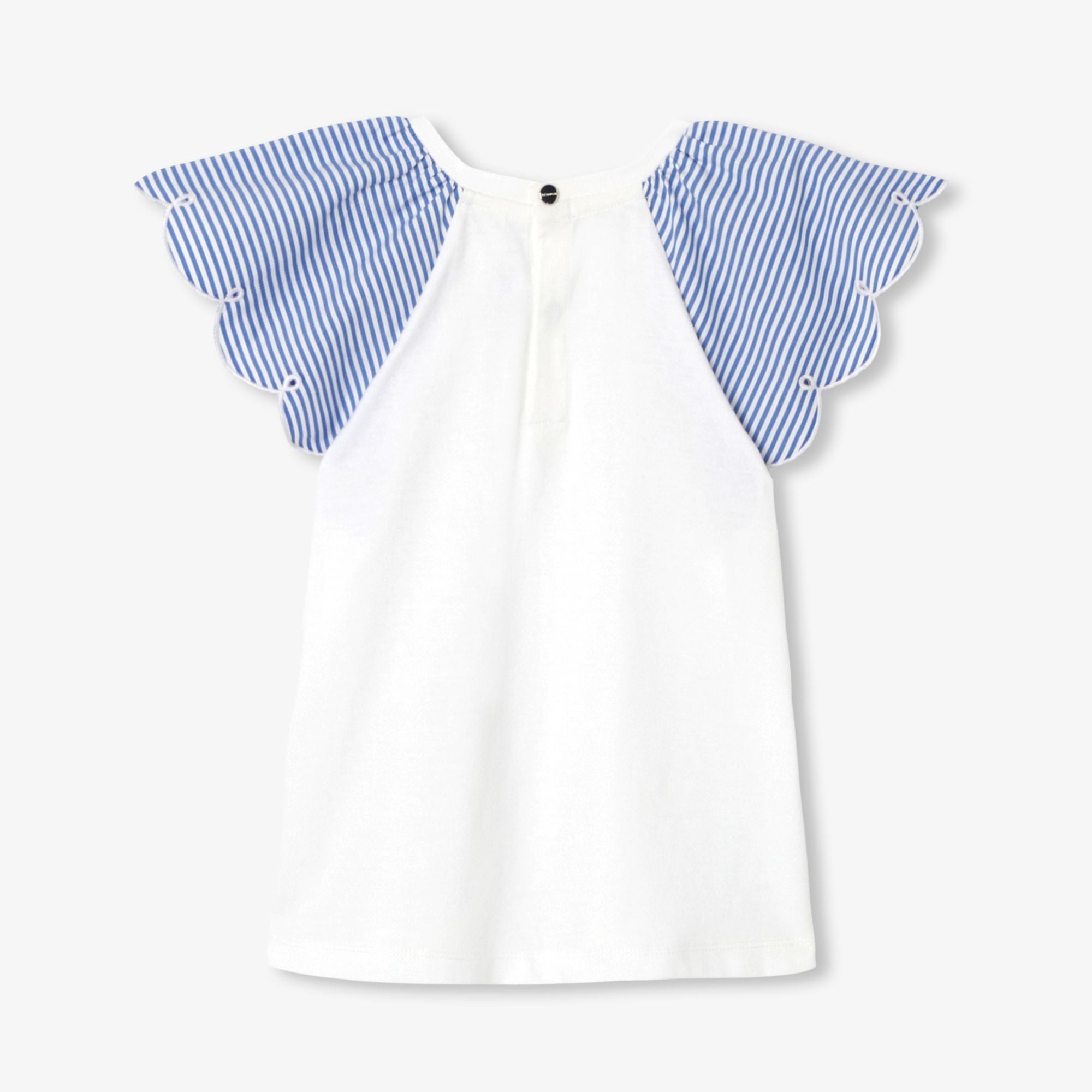 Girl striped-sleeve T-shirt - White/Light Blue