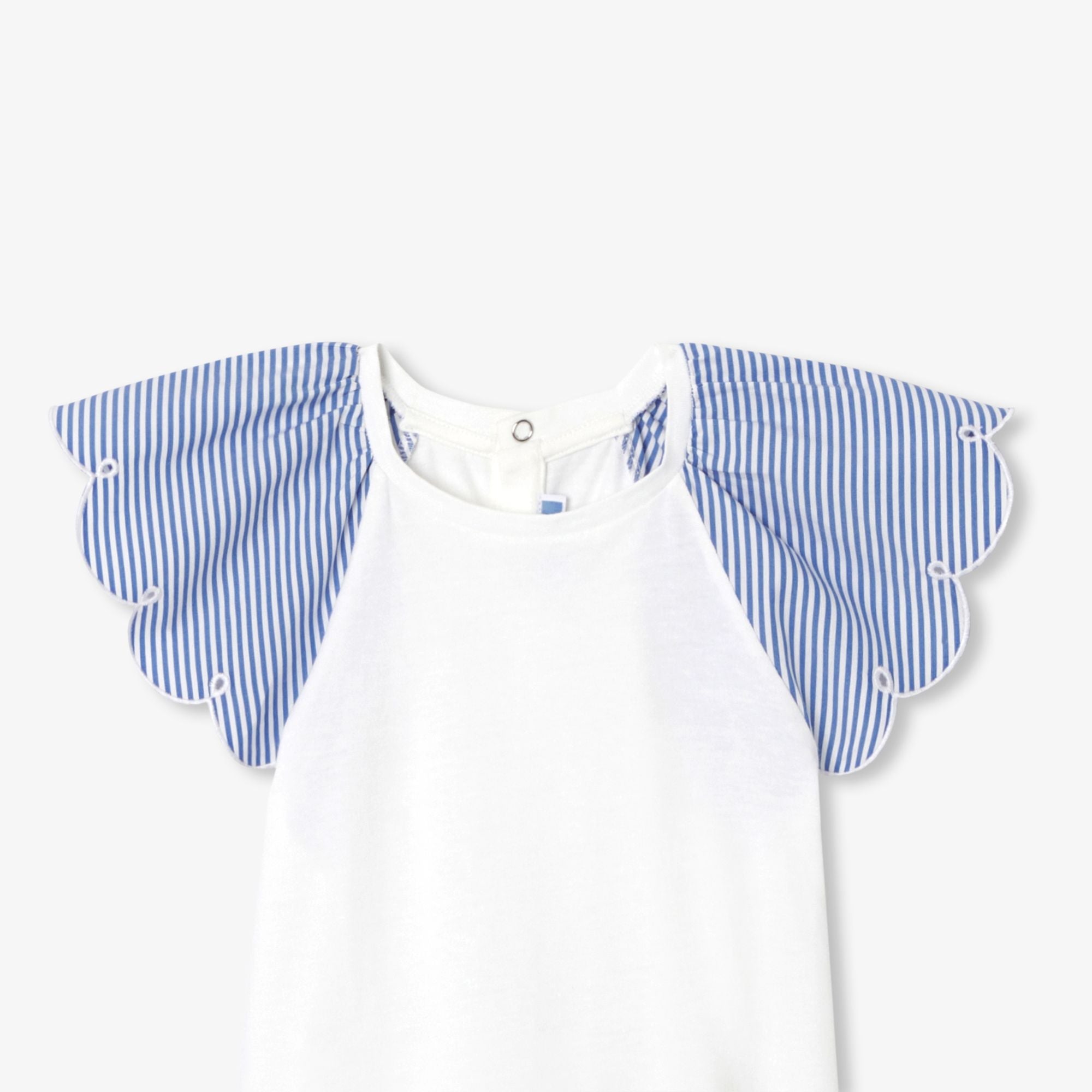 Girl striped-sleeve T-shirt - White/Light Blue
