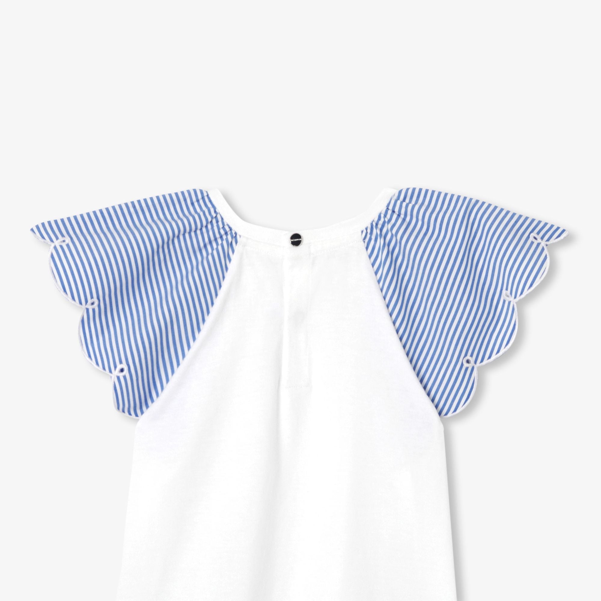 Girl striped-sleeve T-shirt - White/Light Blue